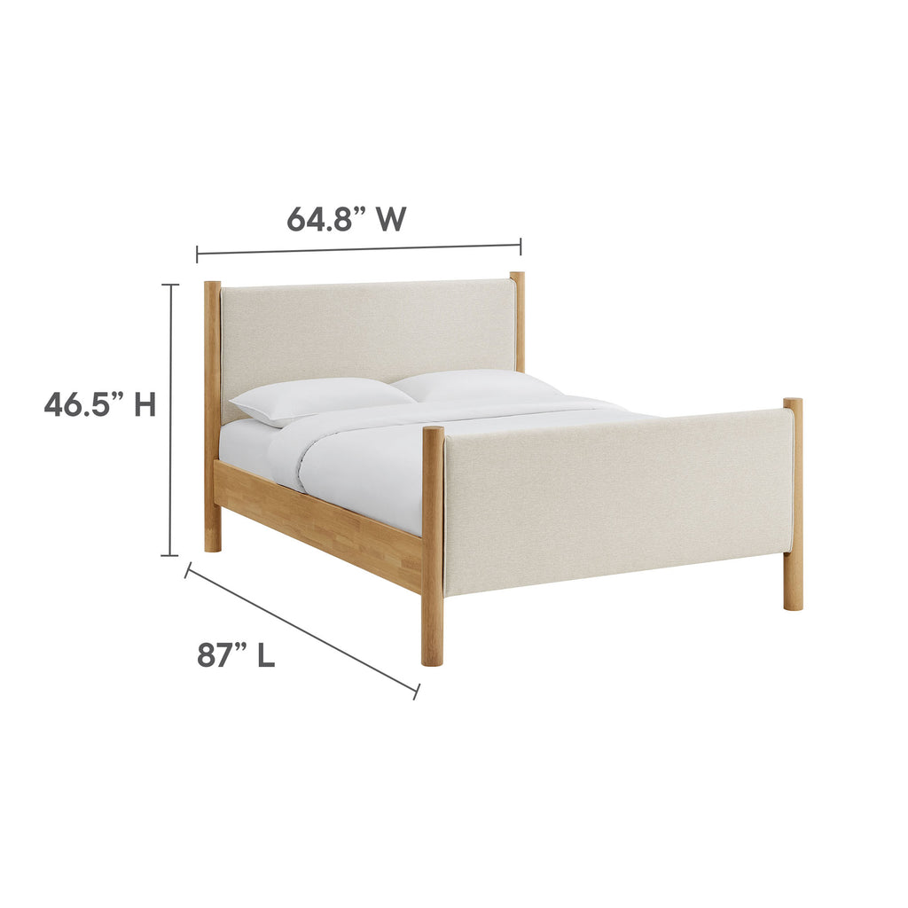 Maven Queen Size Fabric Upholstered Platform Bed - Ivory Oak