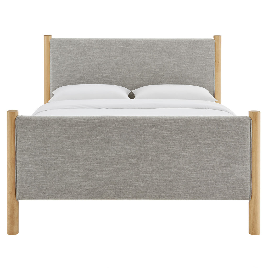 Maven Queen Size Fabric Upholstered Platform Bed - Wheat Oak