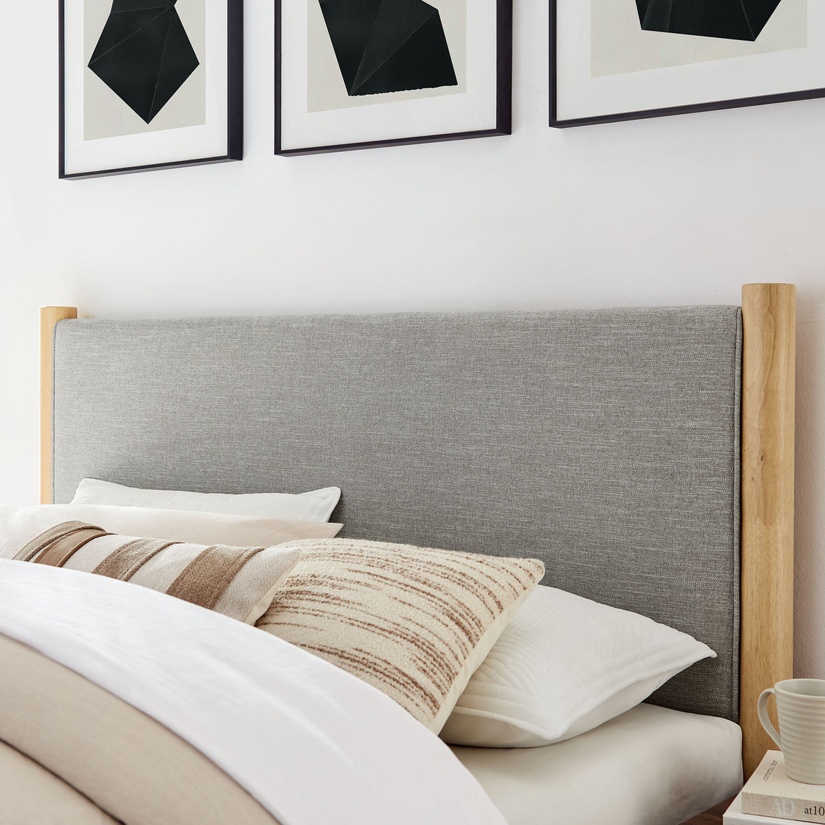 Maven Queen Size Fabric Upholstered Platform Bed - Wheat Oak