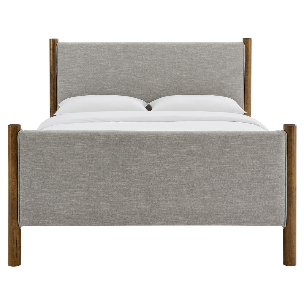 Maven Queen Size Fabric Upholstered Platform Bed - Wheat Walnut