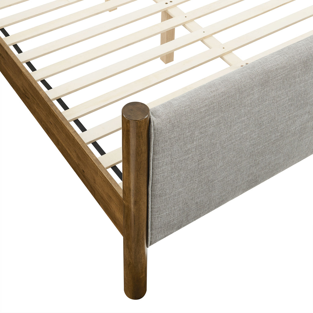 Maven Queen Size Fabric Upholstered Platform Bed - Wheat Walnut