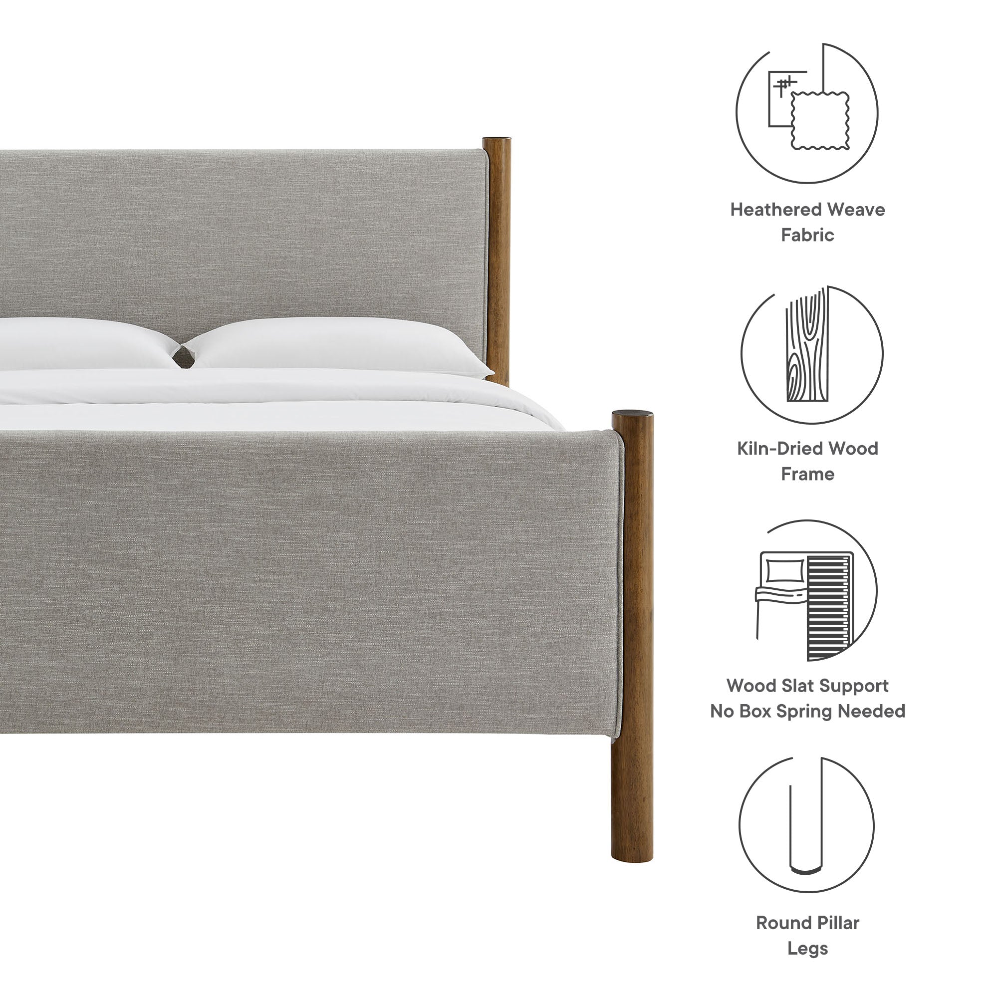 Maven Queen Size Fabric Upholstered Platform Bed - Wheat Walnut
