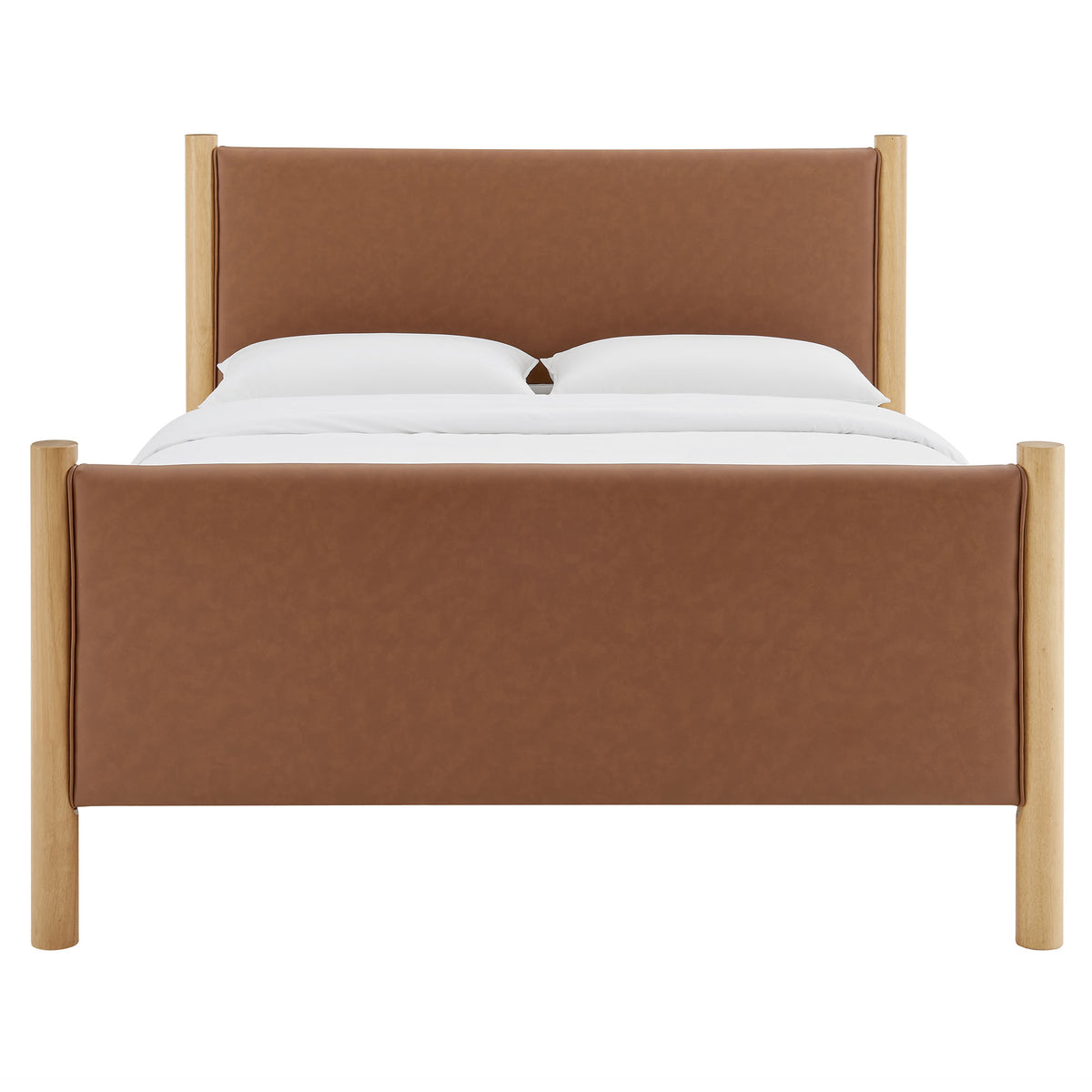 Maven Queen Size Vegan Leather Upholstered Platform Bed - Tan Oak