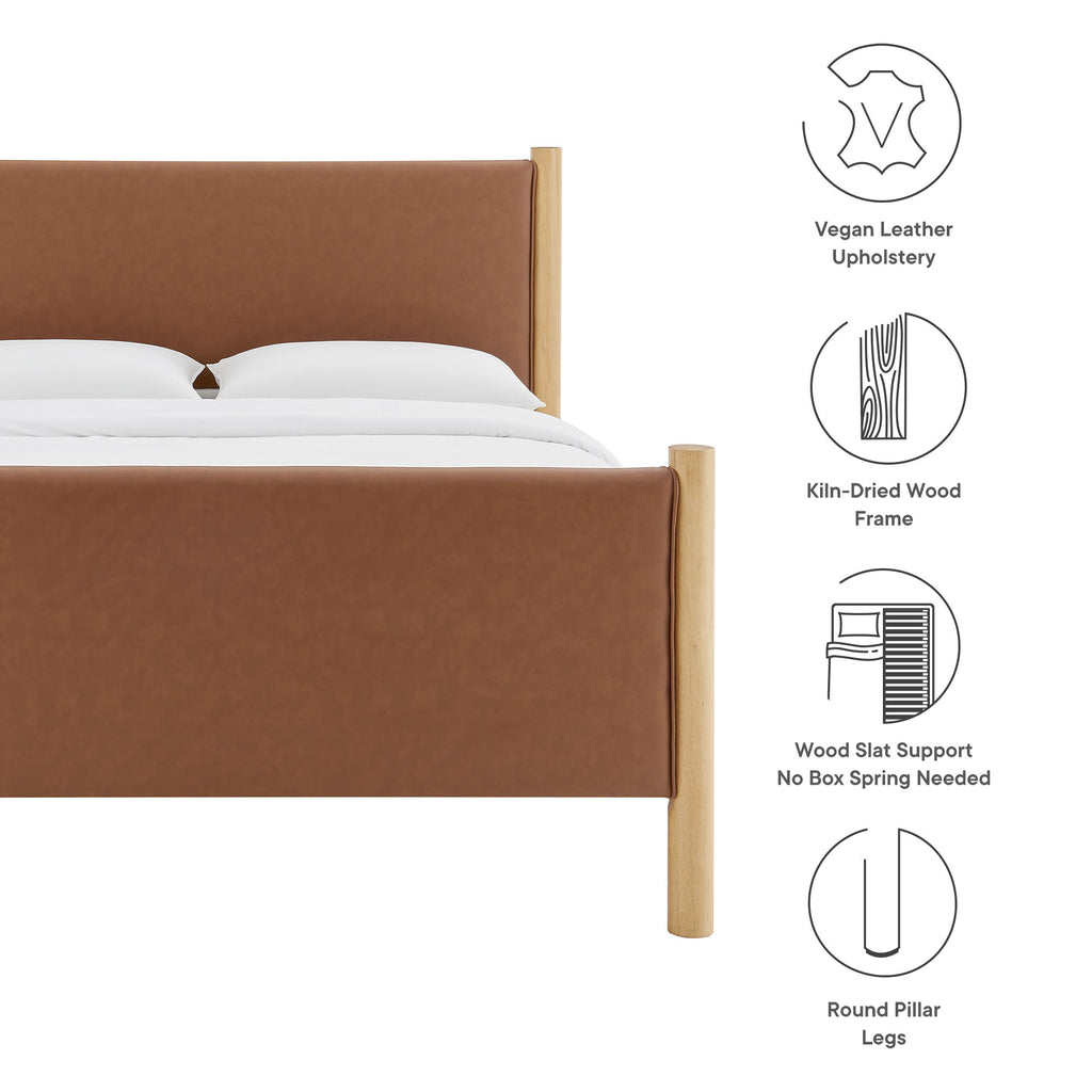 Maven Queen Size Vegan Leather Upholstered Platform Bed - Tan Oak