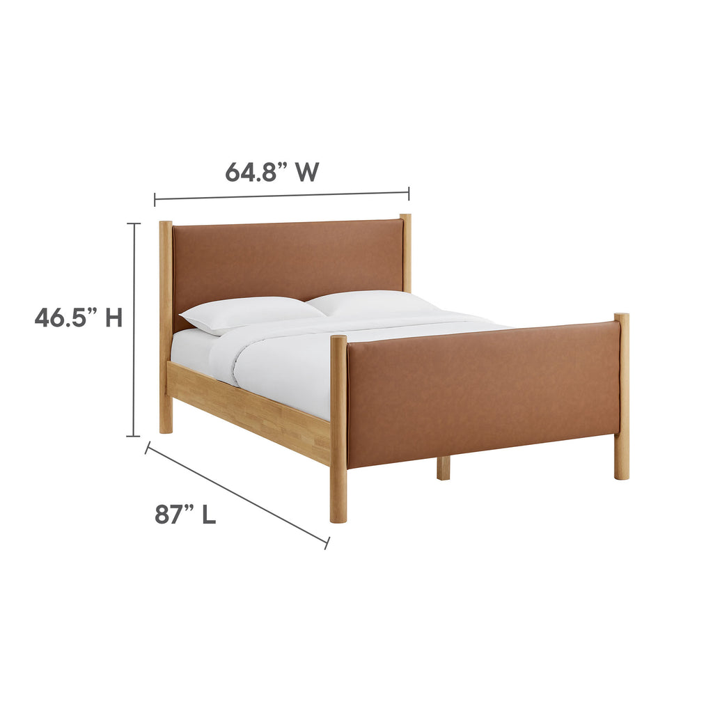 Maven Queen Size Vegan Leather Upholstered Platform Bed - Tan Oak