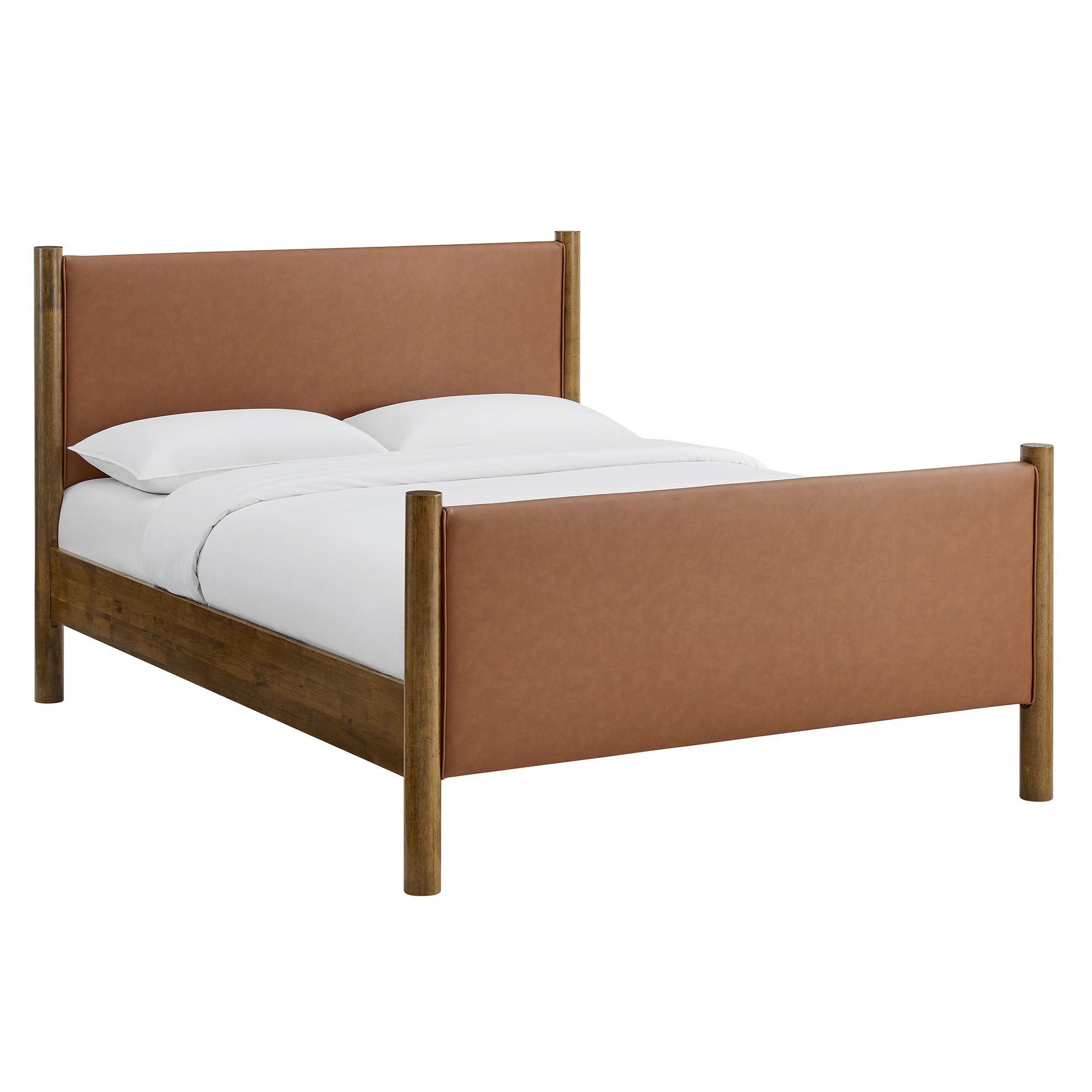 Maven Queen Size Vegan Leather Upholstered Platform Bed - Tan Walnut