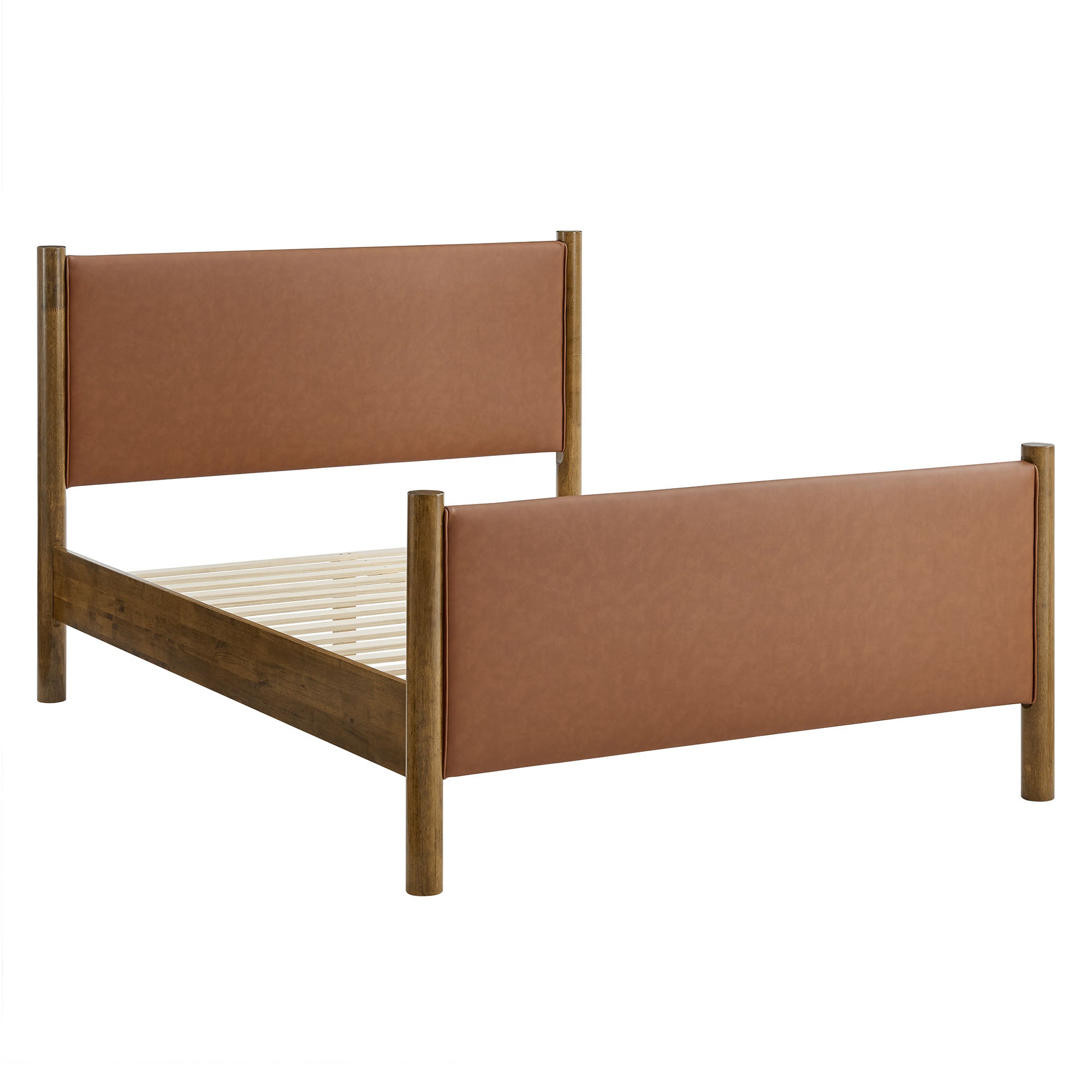 Maven Queen Size Vegan Leather Upholstered Platform Bed - Tan Walnut
