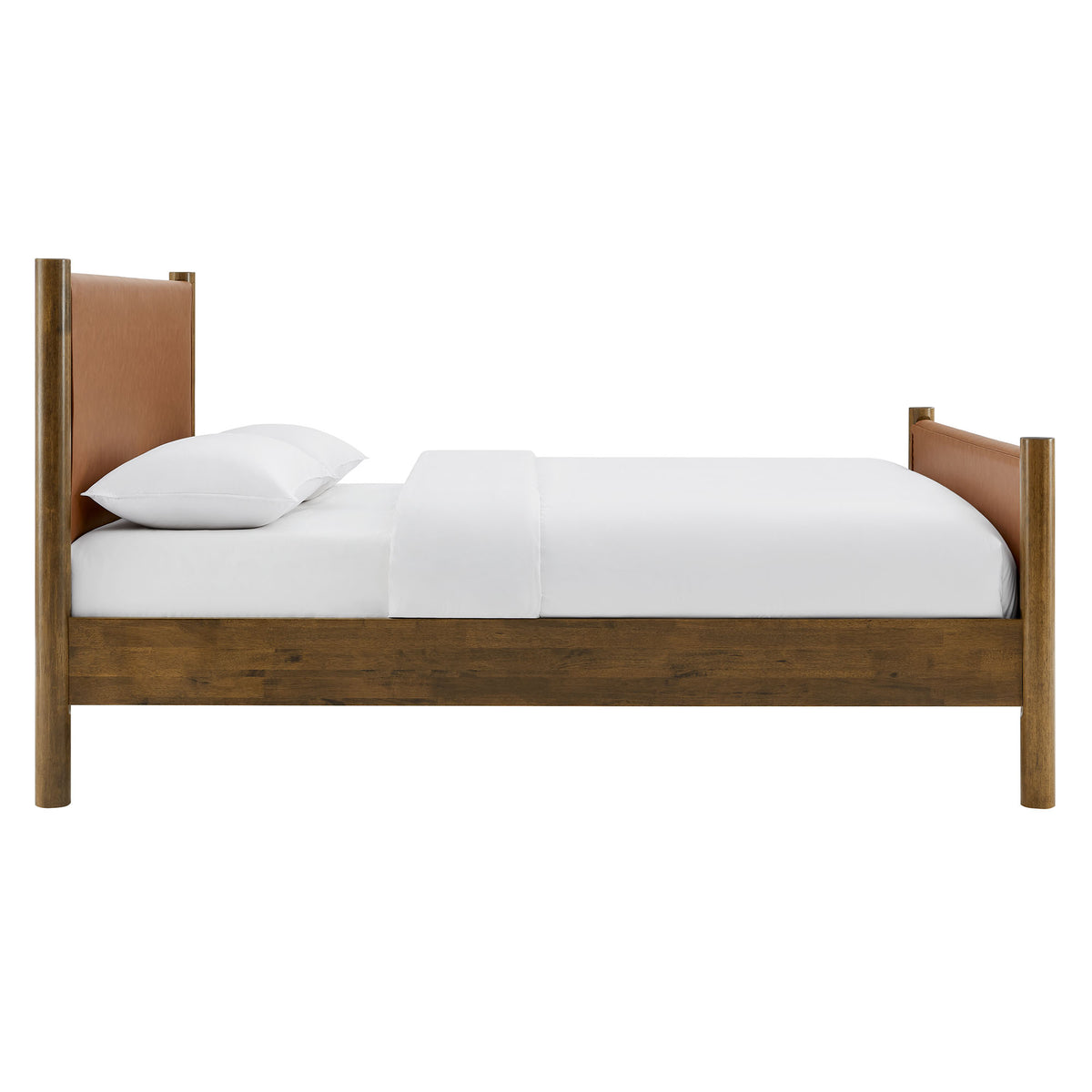Maven Queen Size Vegan Leather Upholstered Platform Bed - Tan Walnut