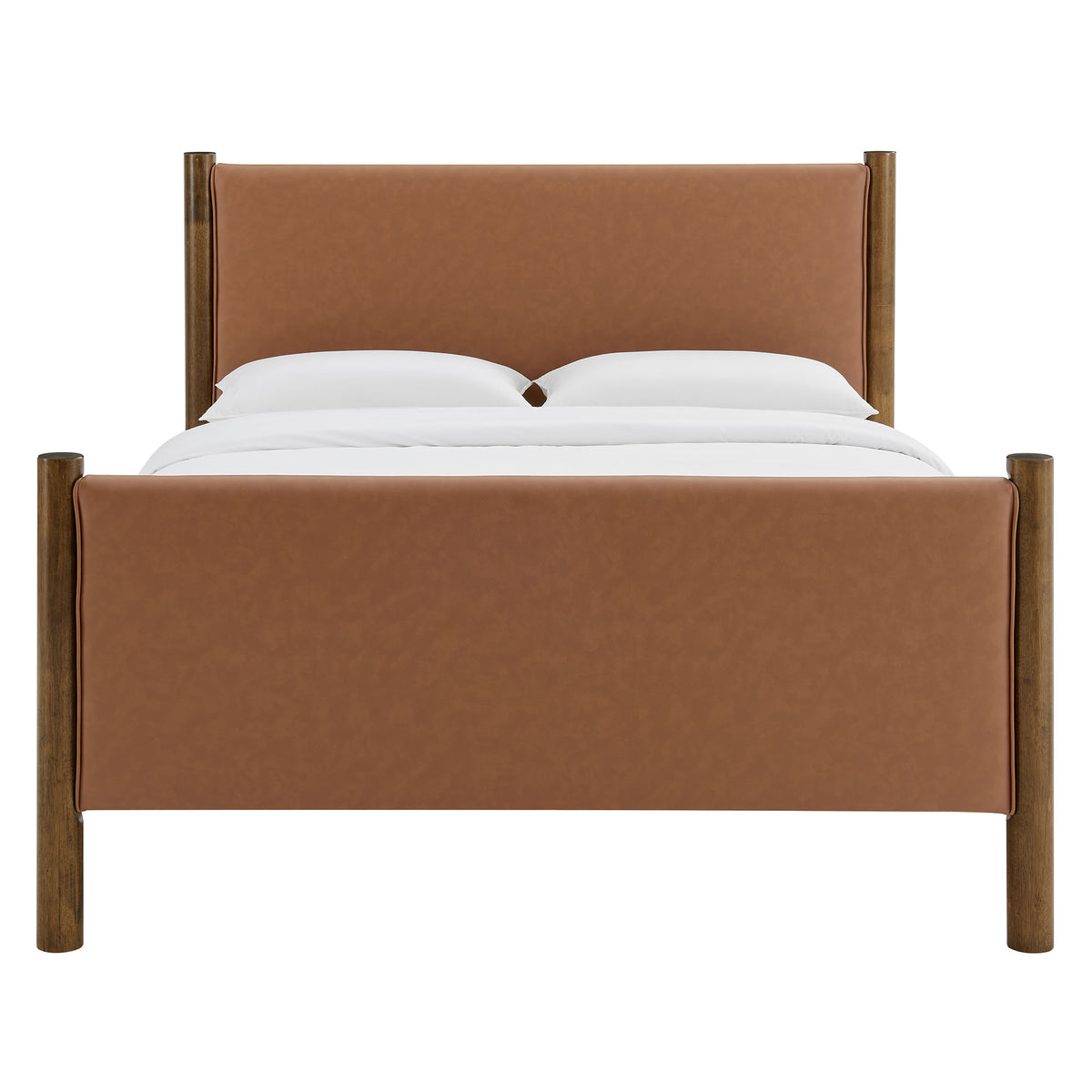 Maven Queen Size Vegan Leather Upholstered Platform Bed - Tan Walnut