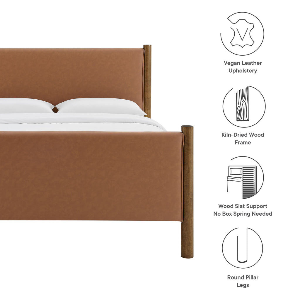 Maven Queen Size Vegan Leather Upholstered Platform Bed - Tan Walnut