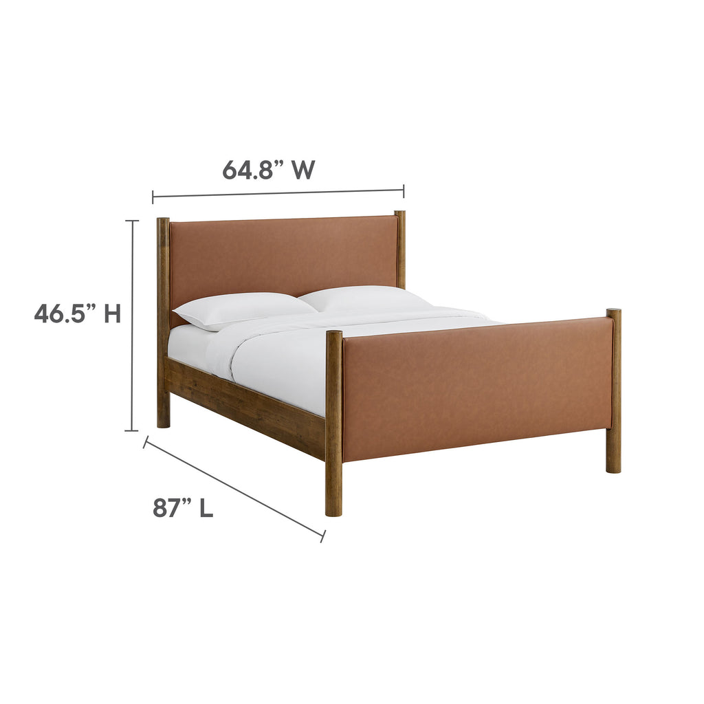 Maven Queen Size Vegan Leather Upholstered Platform Bed - Tan Walnut