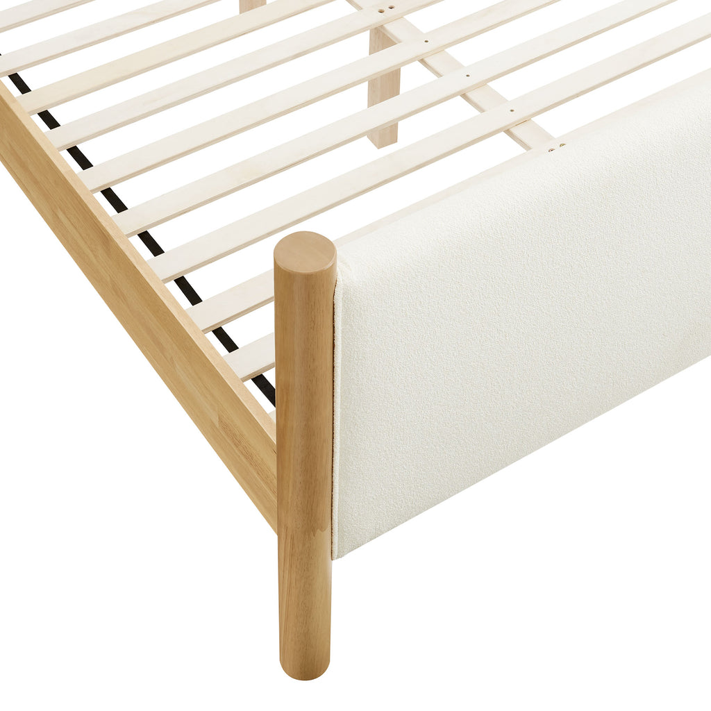 Maven Queen Size Boucle Upholstered Platform Bed - Feather Oak
