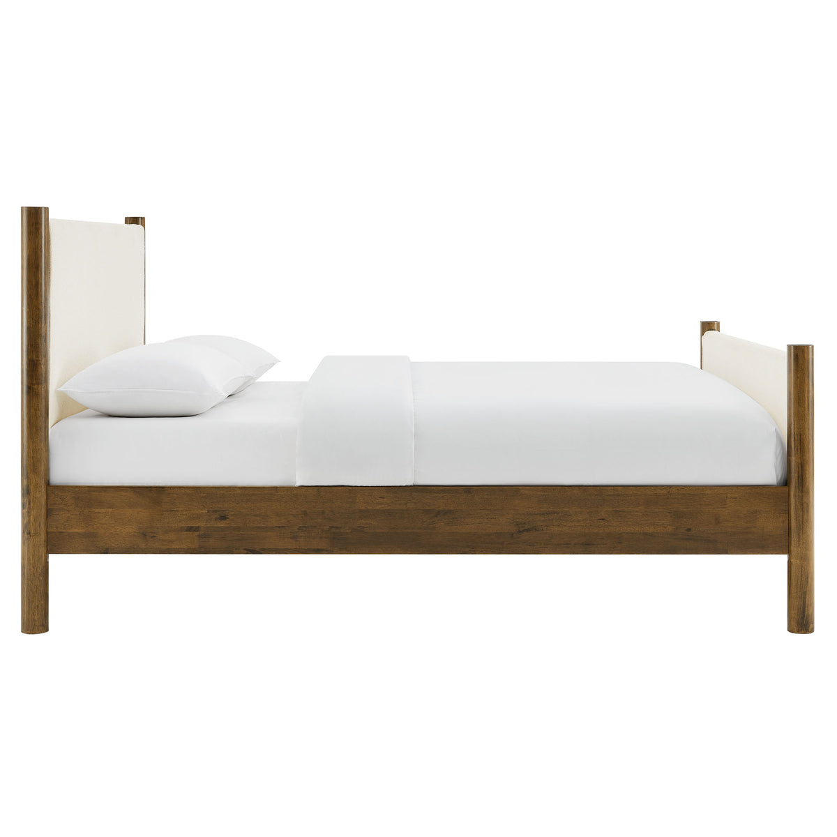 Maven Queen Size Boucle Upholstered Platform Bed - Feather Walnut