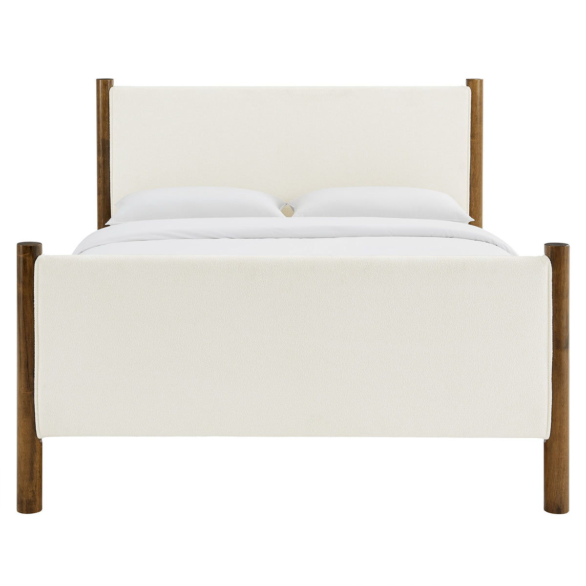 Maven Queen Size Boucle Upholstered Platform Bed - Feather Walnut