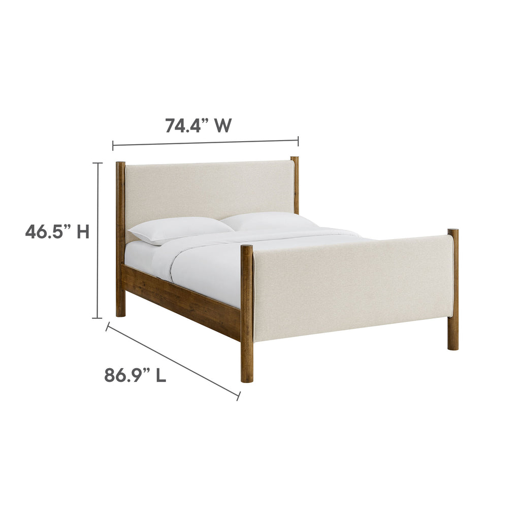 Maven King Size Fabric Upholstered Platform Bed - Ivory Walnut