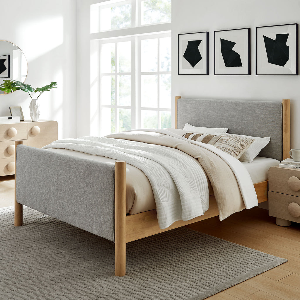 Maven King Size Fabric Upholstered Platform Bed - Wheat Oak