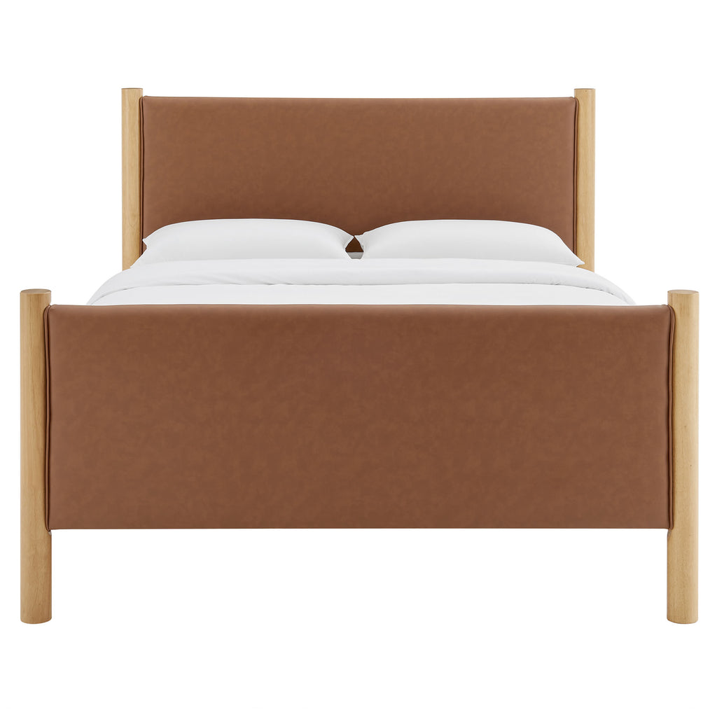Maven King Size Vegan Leather Upholstered Platform Bed - Tan Oak