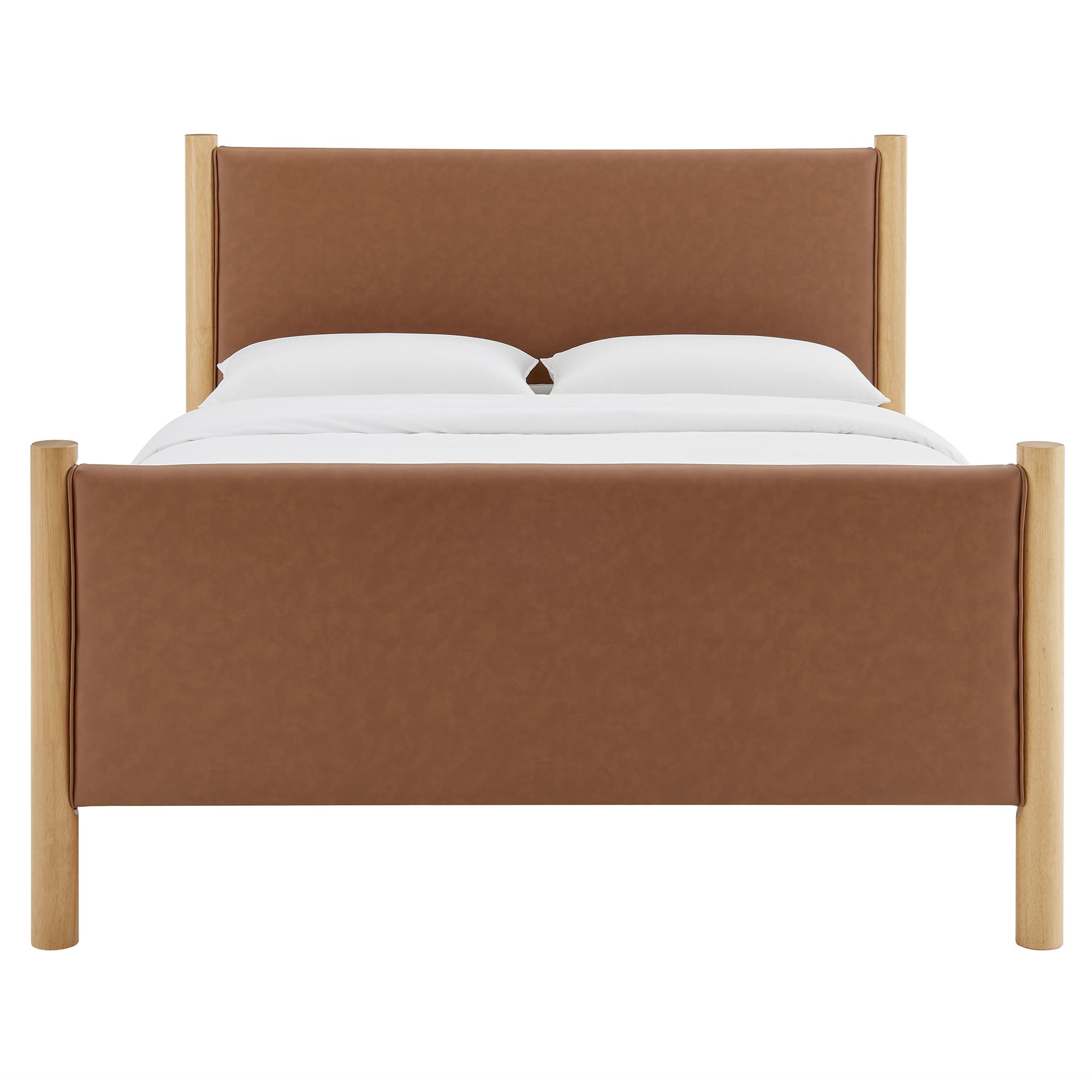 Maven King Size Vegan Leather Upholstered Platform Bed - Tan Oak