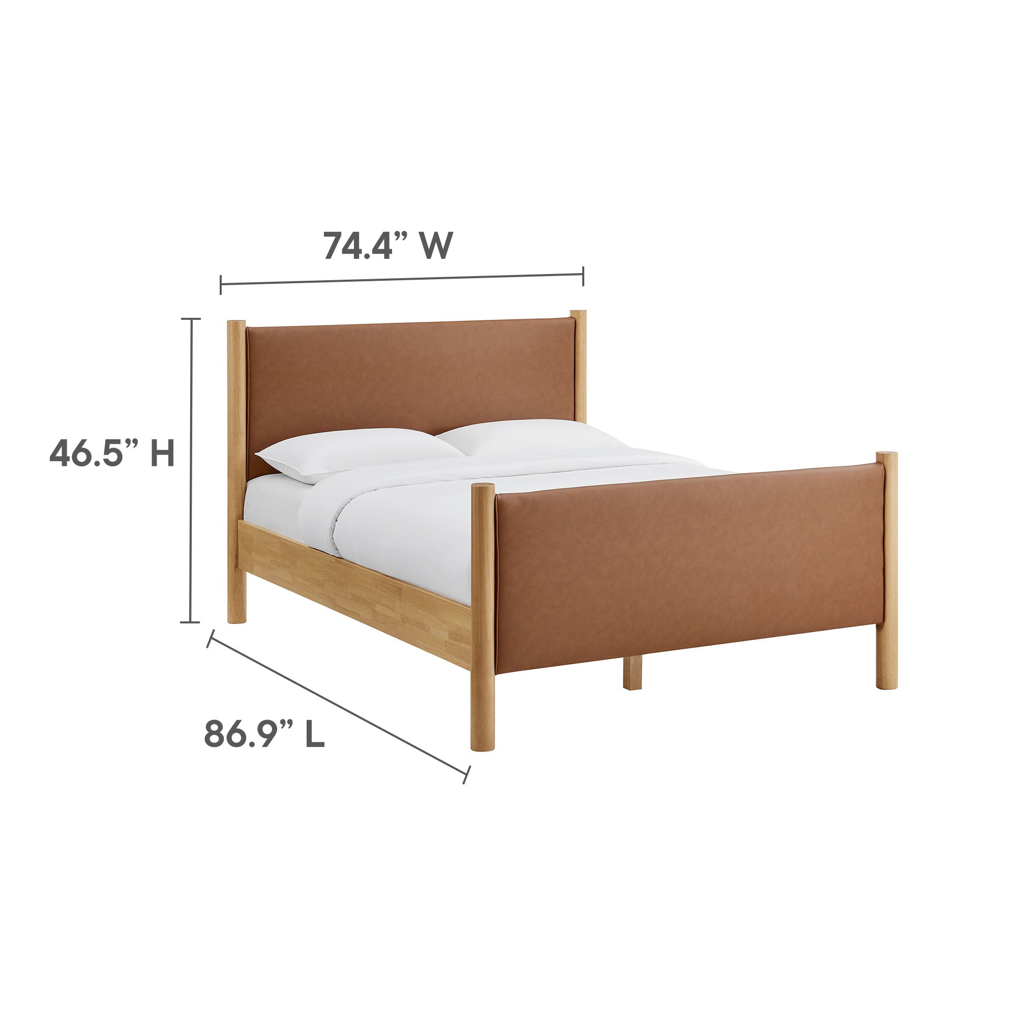 Maven King Size Vegan Leather Upholstered Platform Bed - Tan Oak
