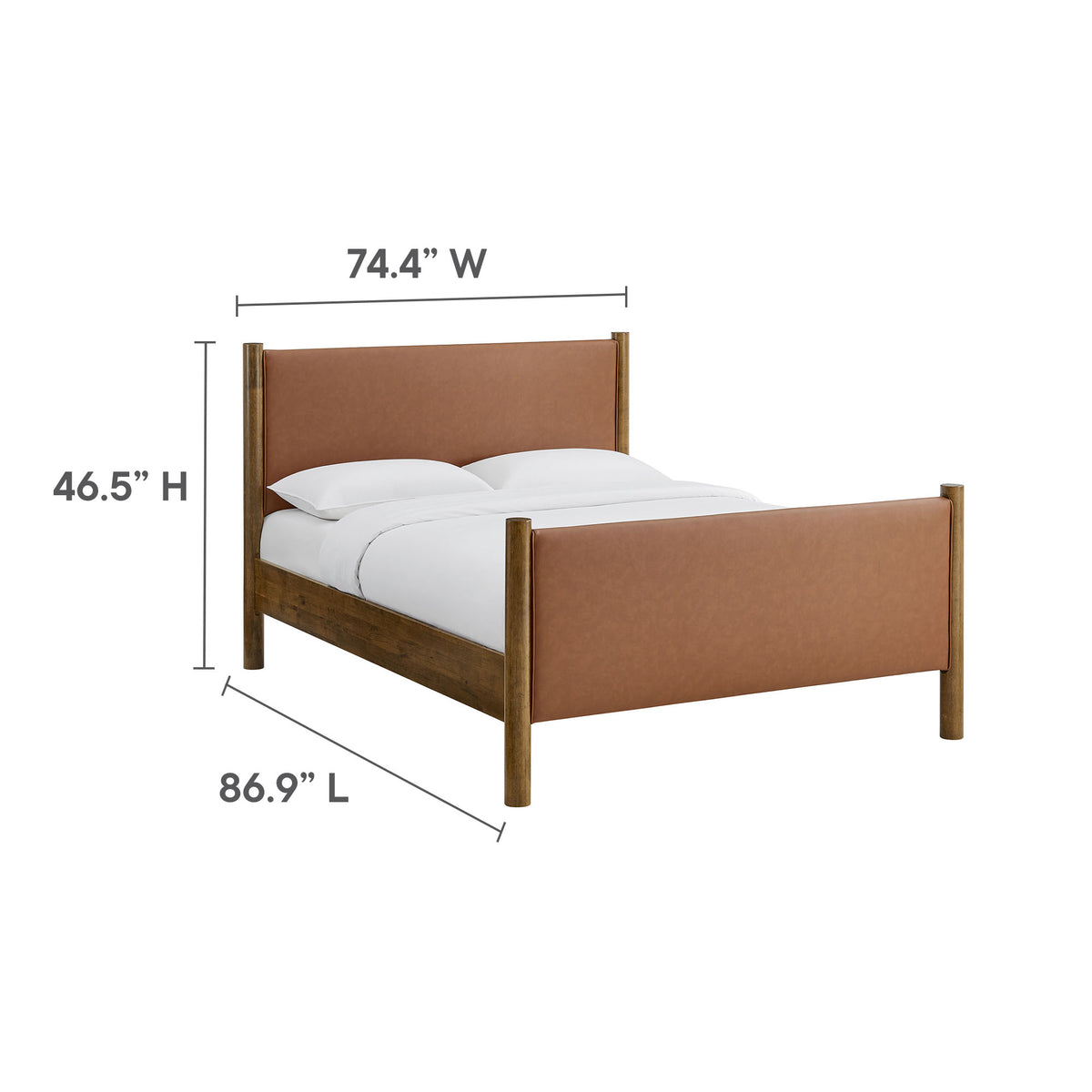 Maven King Size Vegan Leather Upholstered Platform Bed - Tan Walnut
