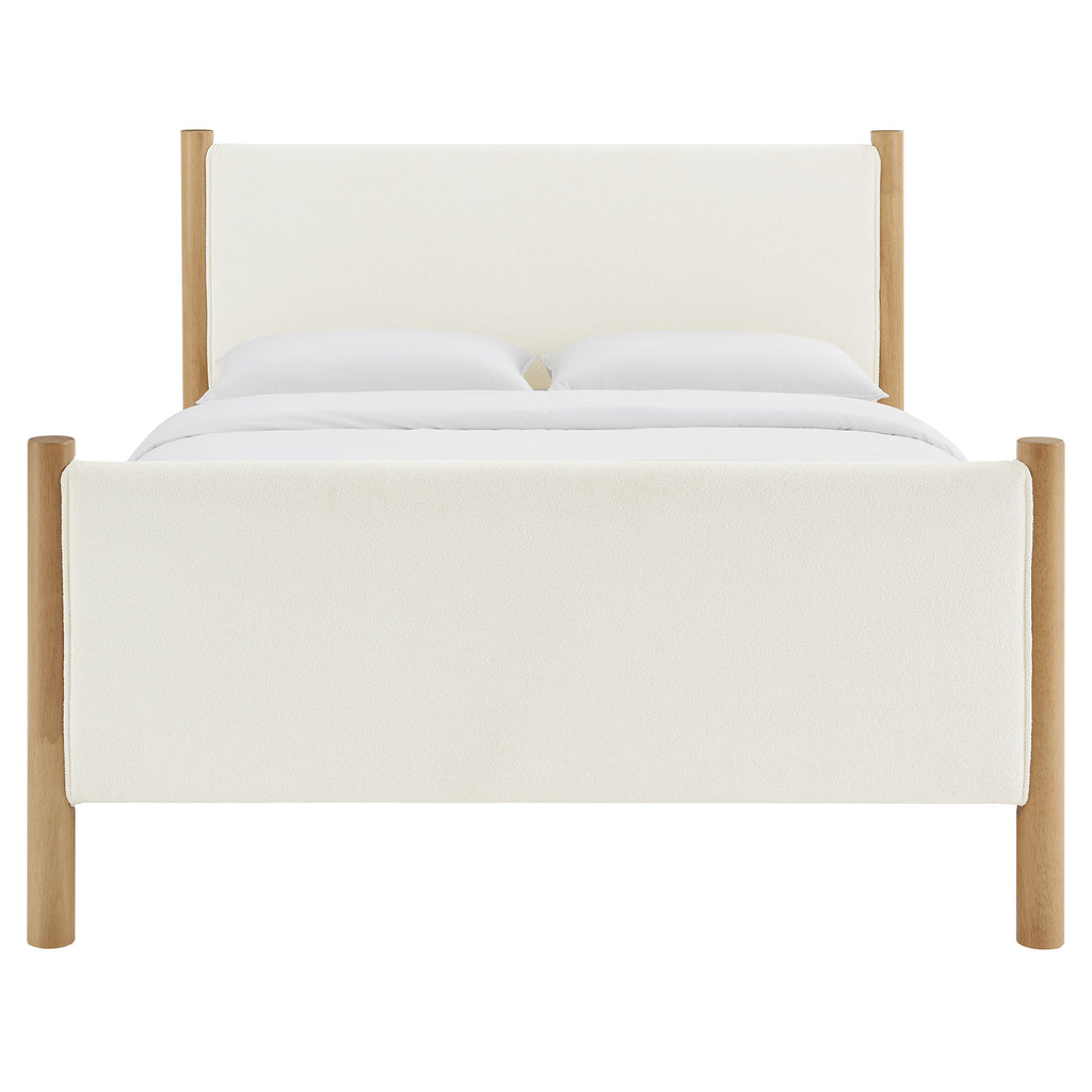 Maven King Size Boucle Upholstered Platform Bed - Feather Oak