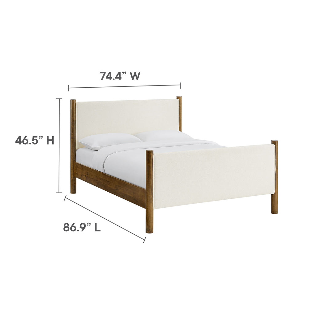 Maven King Size Boucle Upholstered Platform Bed - Feather Walnut