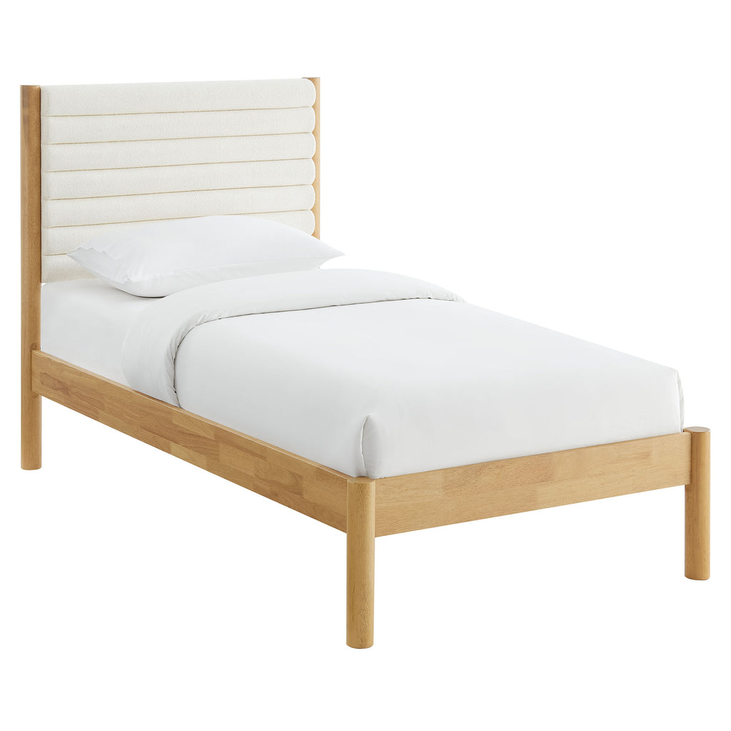 Olea Channel Tufted Boucle Solid Wood Twin Platform Bed - Feather Oak