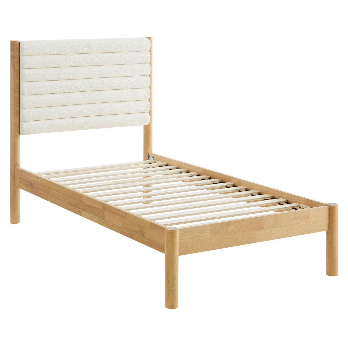 Olea Channel Tufted Boucle Solid Wood Twin Platform Bed - Feather Oak