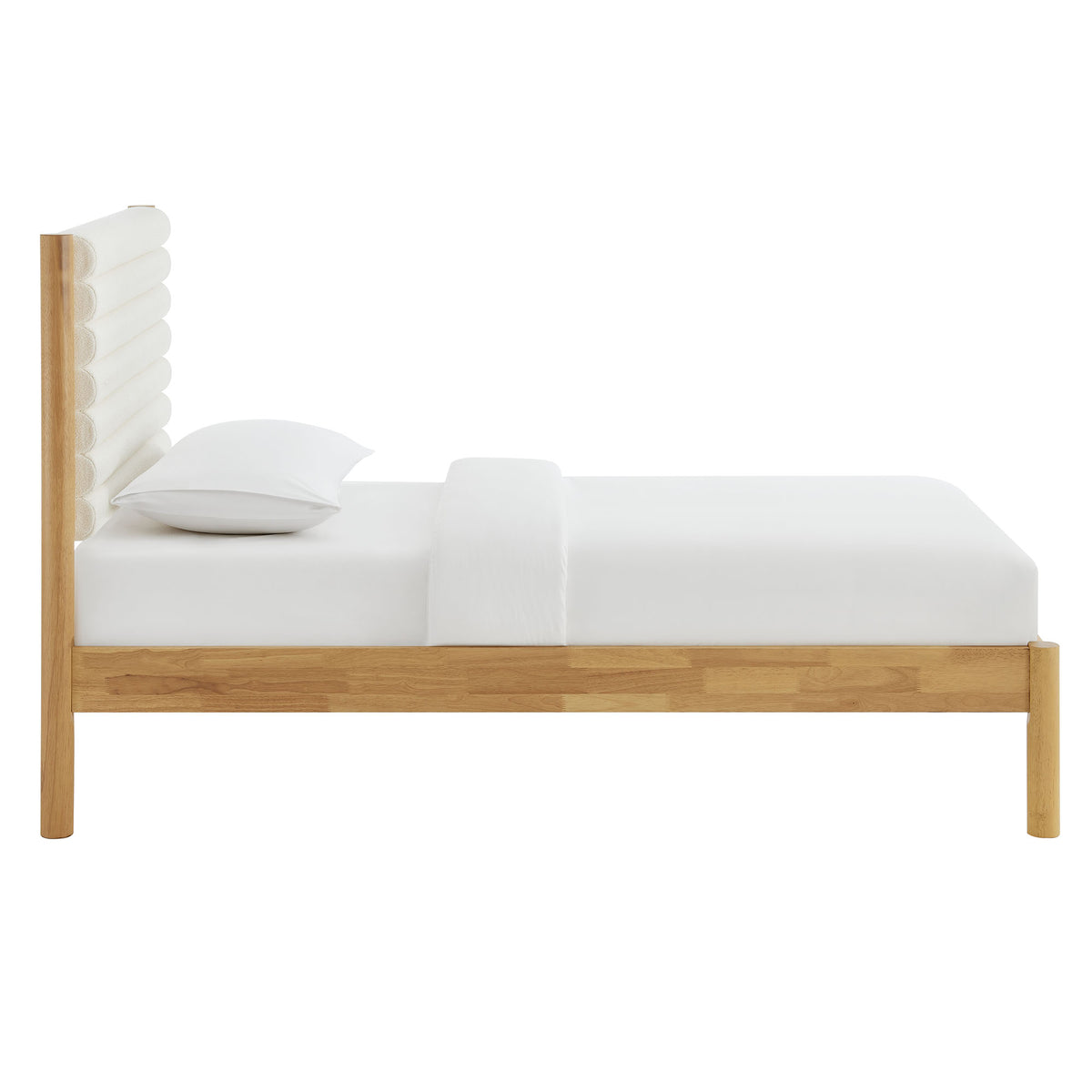 Olea Channel Tufted Boucle Solid Wood Twin Platform Bed - Feather Oak