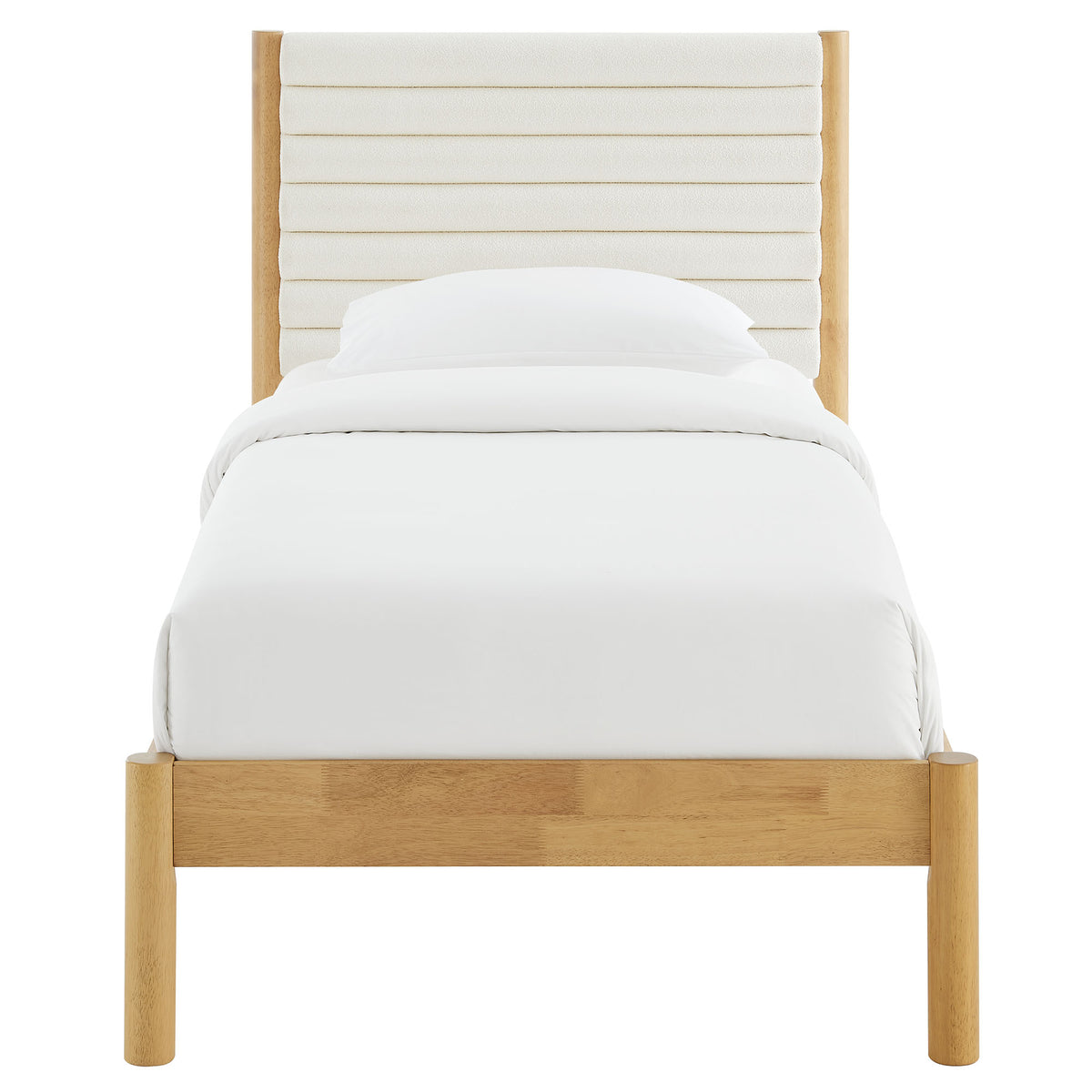 Olea Channel Tufted Boucle Solid Wood Twin Platform Bed - Feather Oak