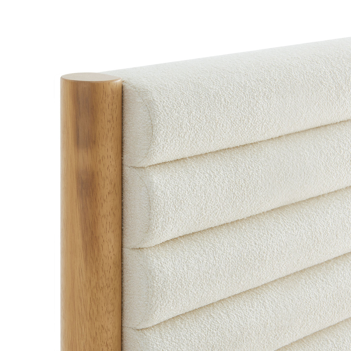 Olea Channel Tufted Boucle Solid Wood Twin Platform Bed - Feather Oak