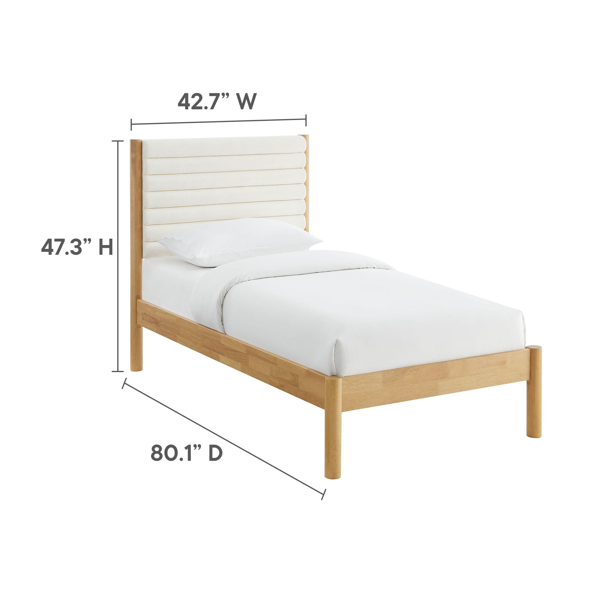 Olea Channel Tufted Boucle Solid Wood Twin Platform Bed - Feather Oak