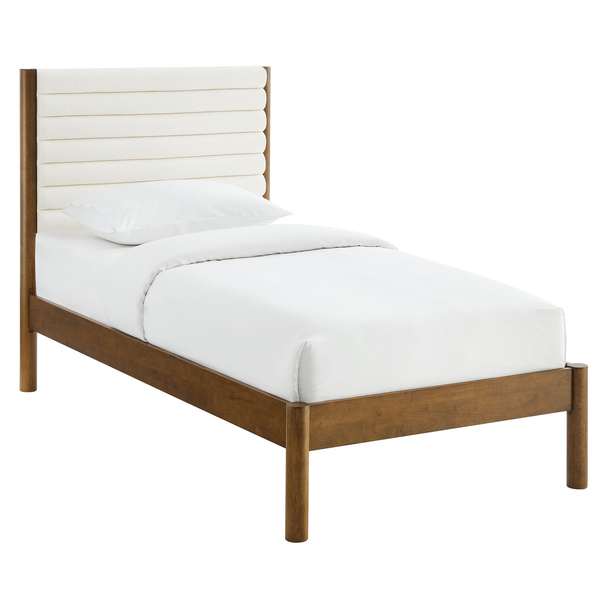 Olea Channel Tufted Boucle Solid Wood Twin Platform Bed - Feather Walnut