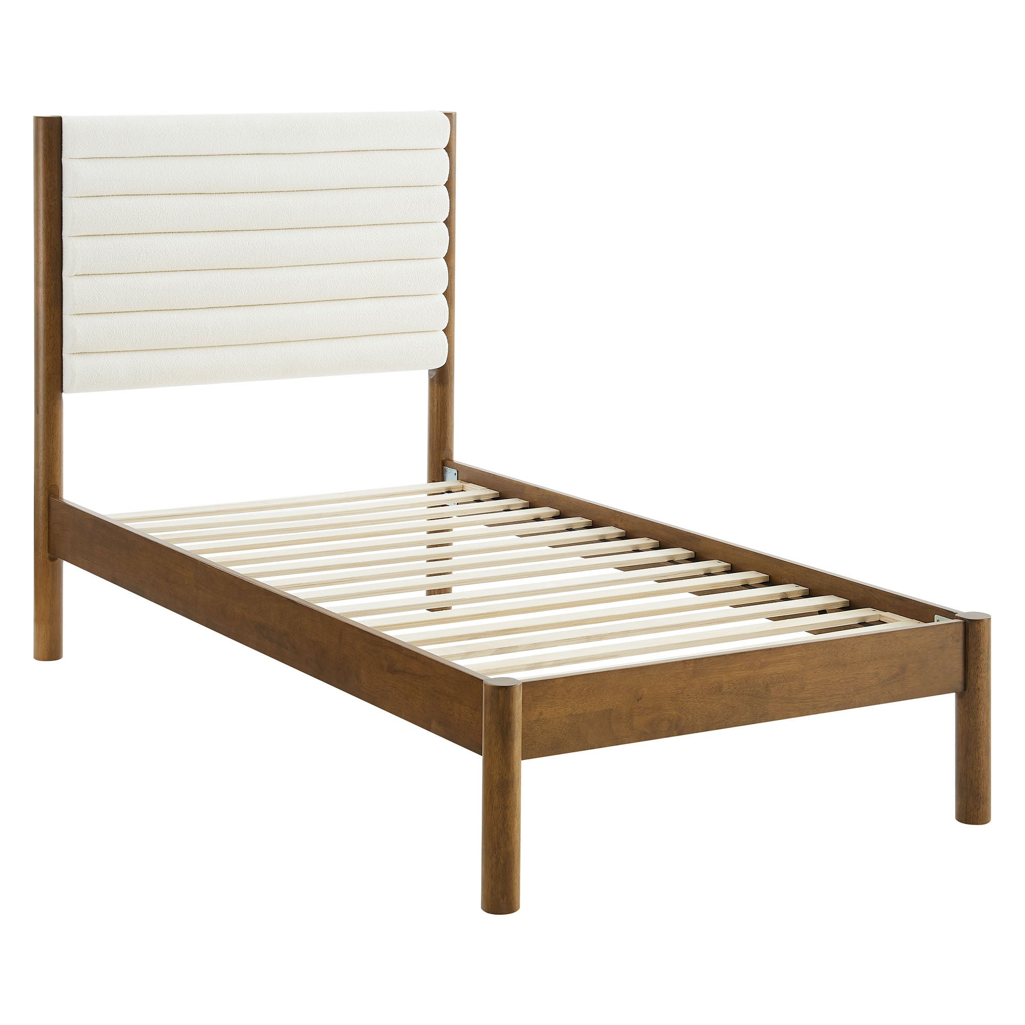 Olea Channel Tufted Boucle Solid Wood Twin Platform Bed - Feather Walnut