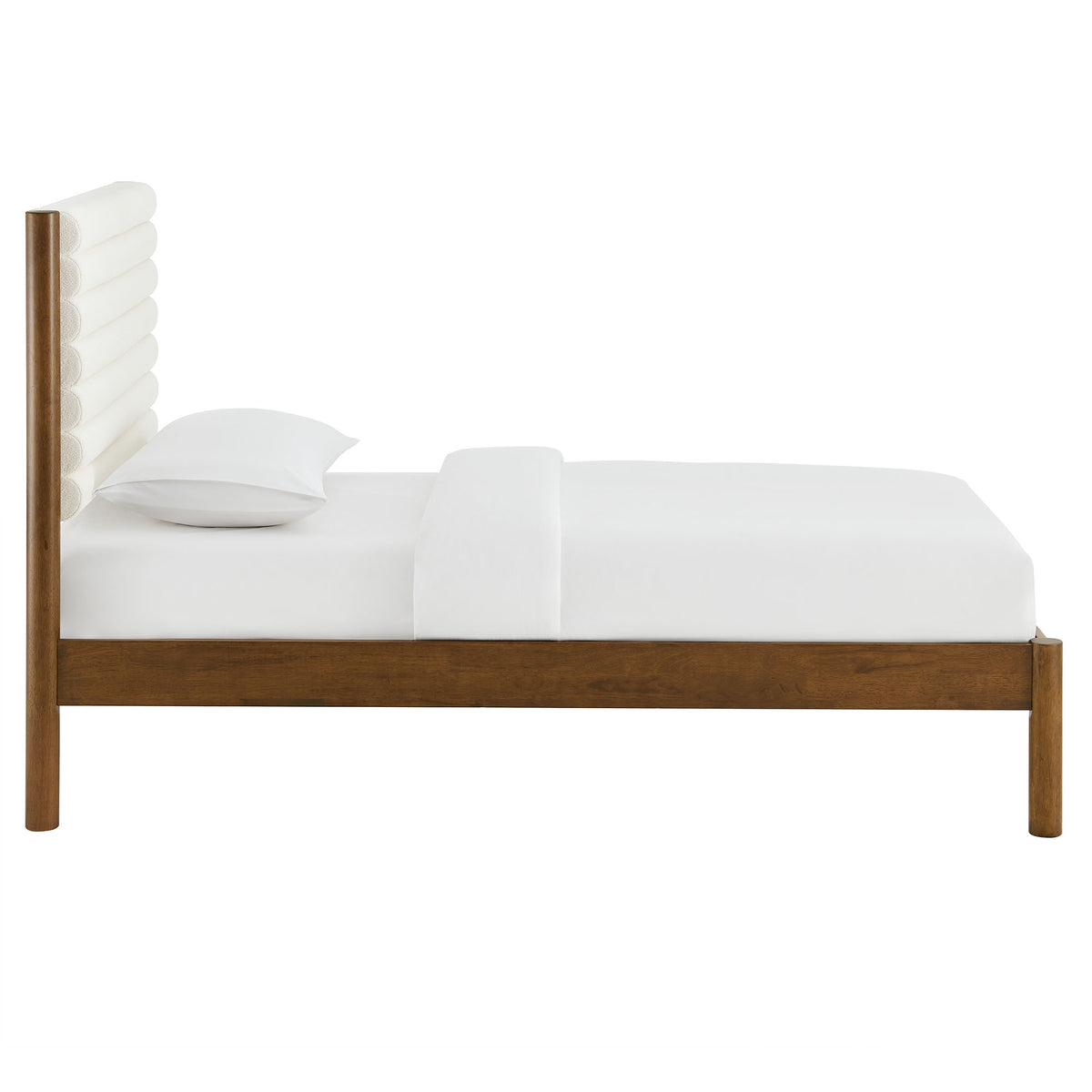 Olea Channel Tufted Boucle Solid Wood Twin Platform Bed - Feather Walnut