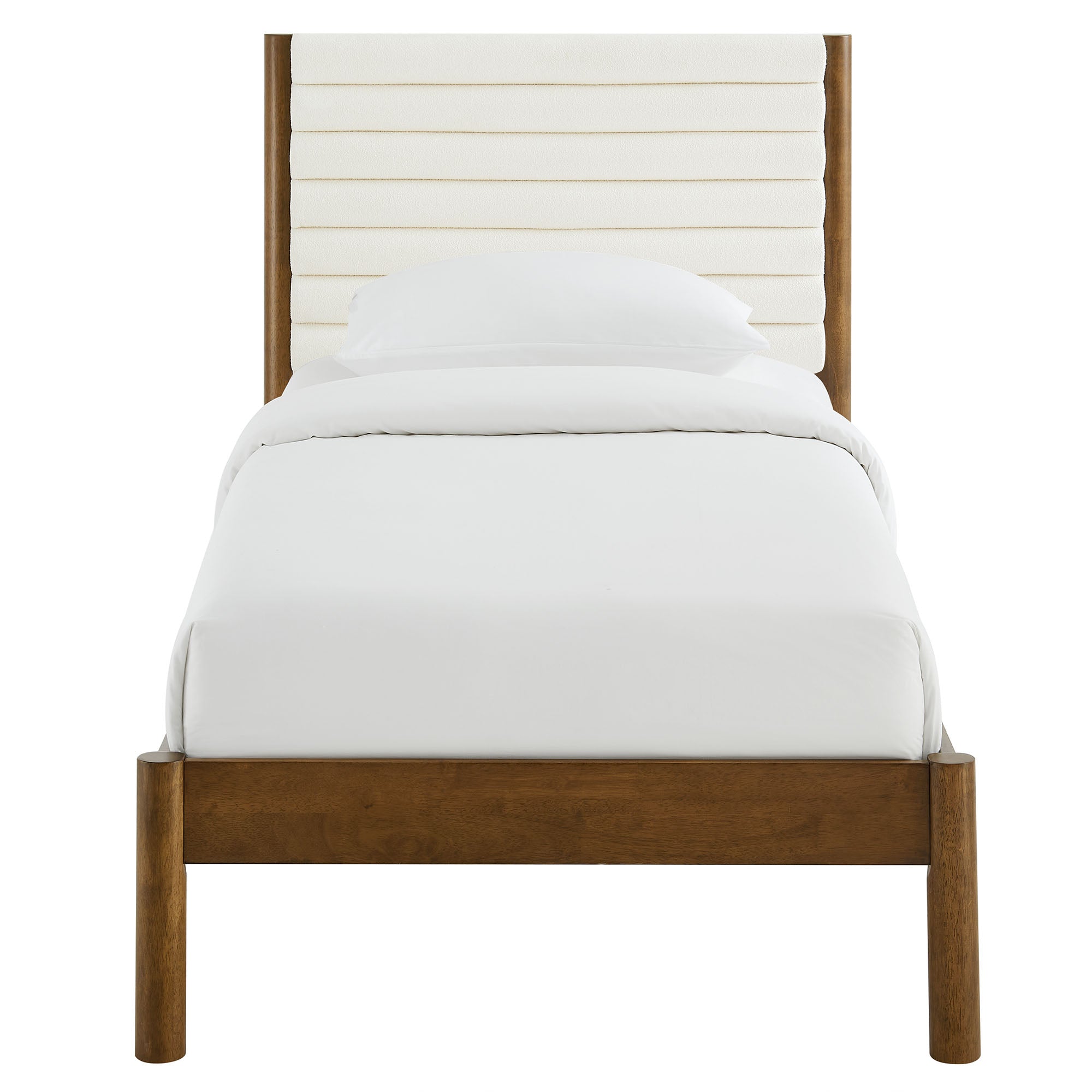 Olea Channel Tufted Boucle Solid Wood Twin Platform Bed - Feather Walnut