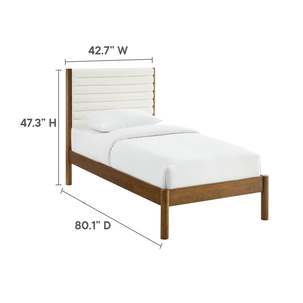 Olea Channel Tufted Boucle Solid Wood Twin Platform Bed - Feather Walnut