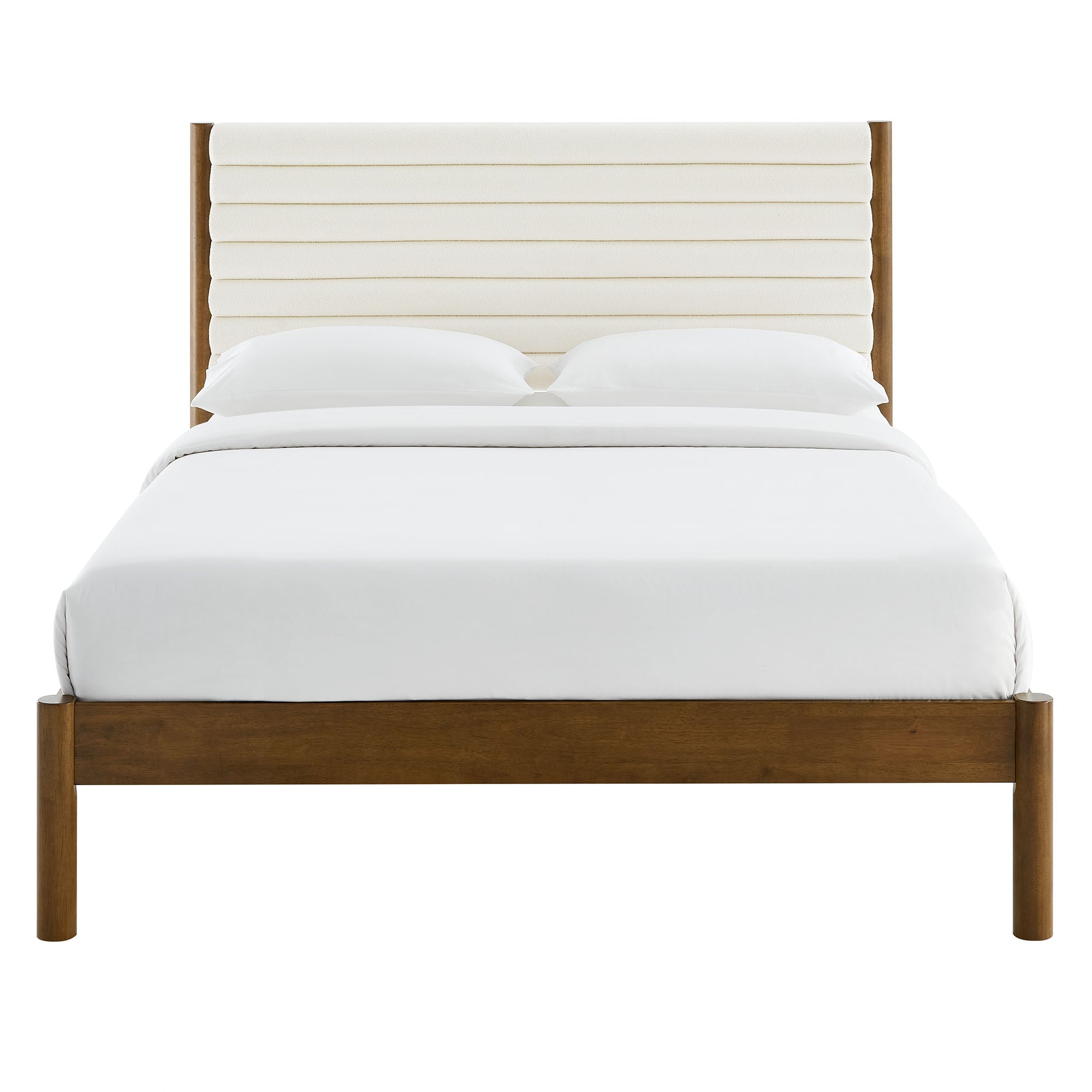 Olea Channel Tufted Boucle Solid Wood Full Platform Bed - Feather Walnut