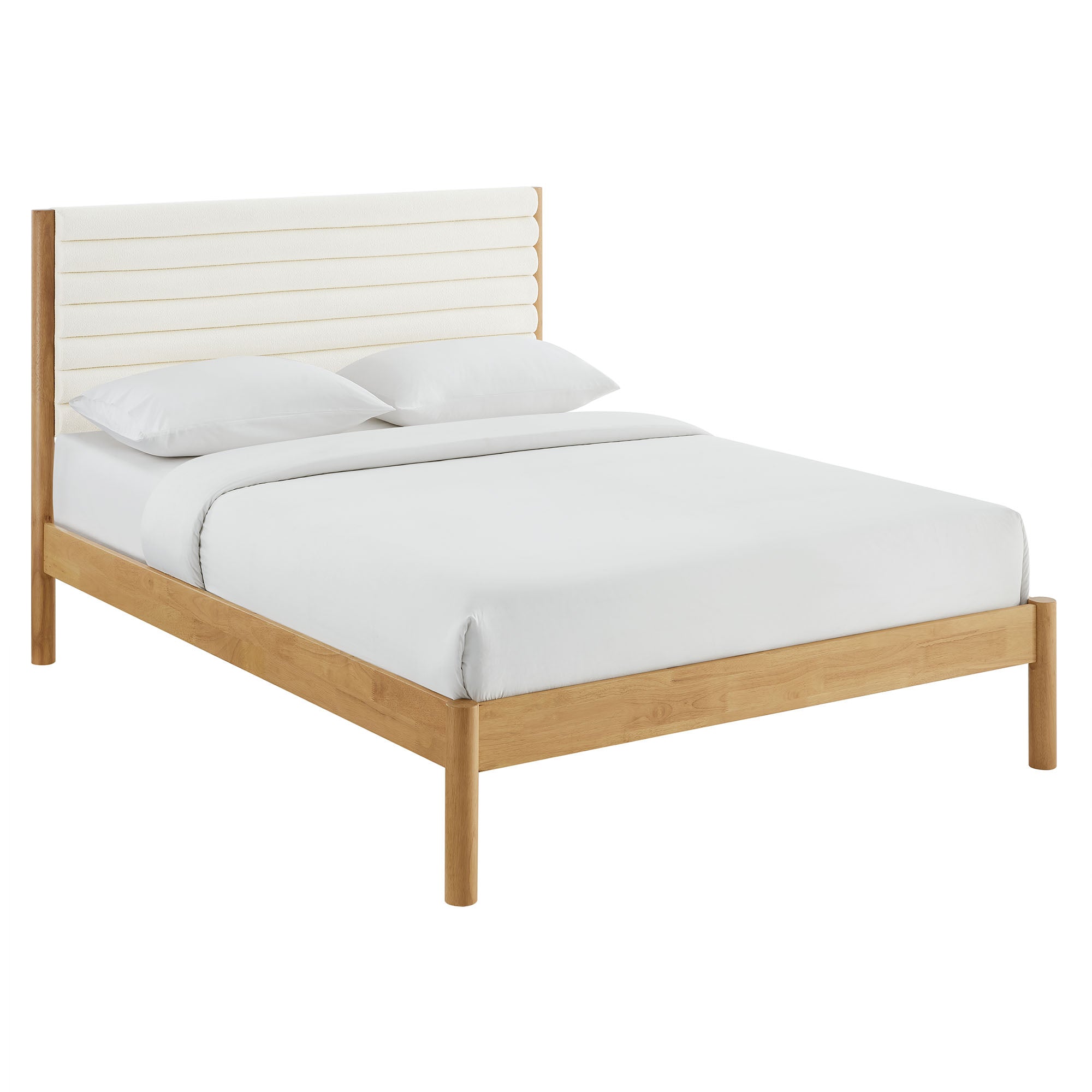 Olea Channel Tufted Boucle Solid Wood Queen Platform Bed - Feather Oak