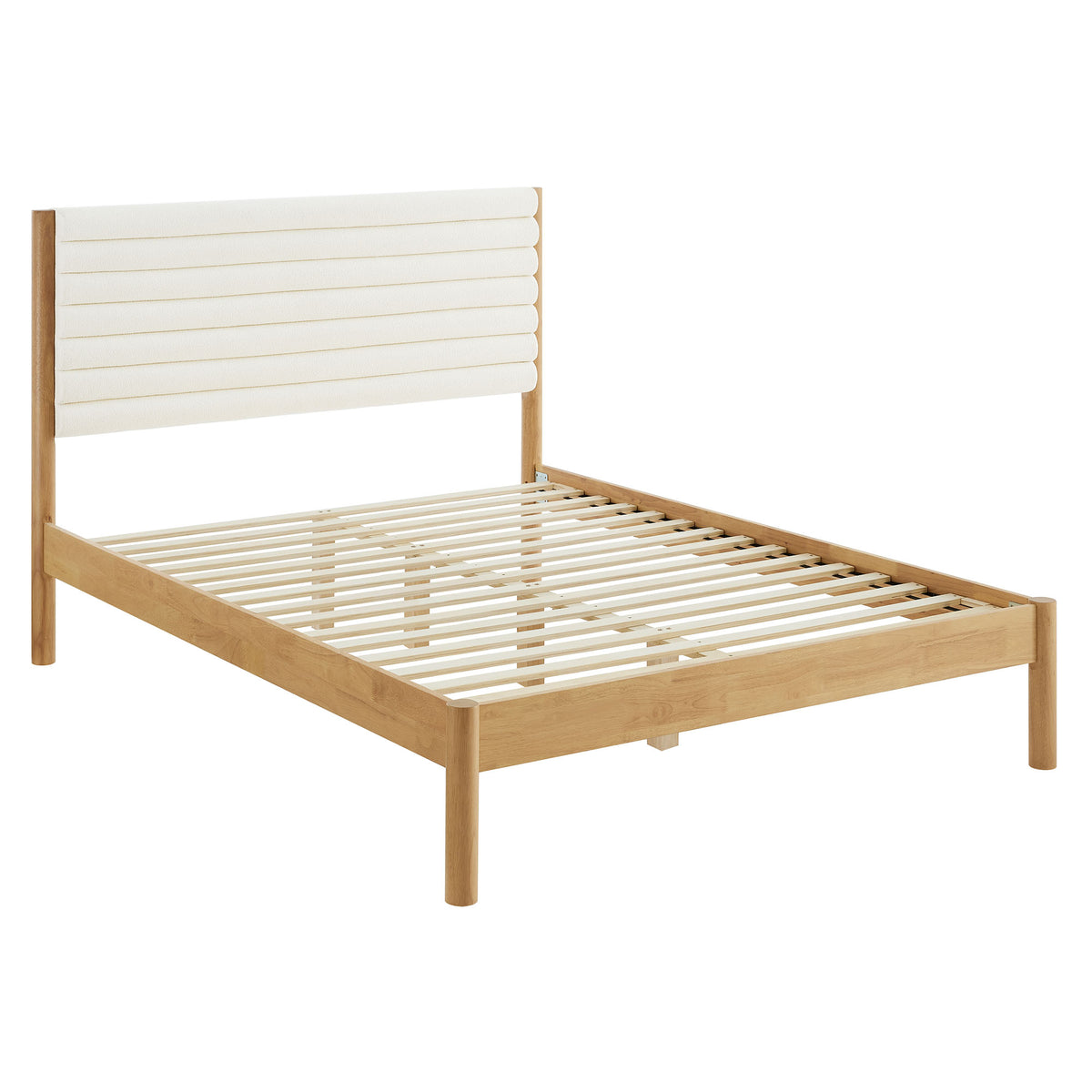 Olea Channel Tufted Boucle Solid Wood Queen Platform Bed - Feather Oak