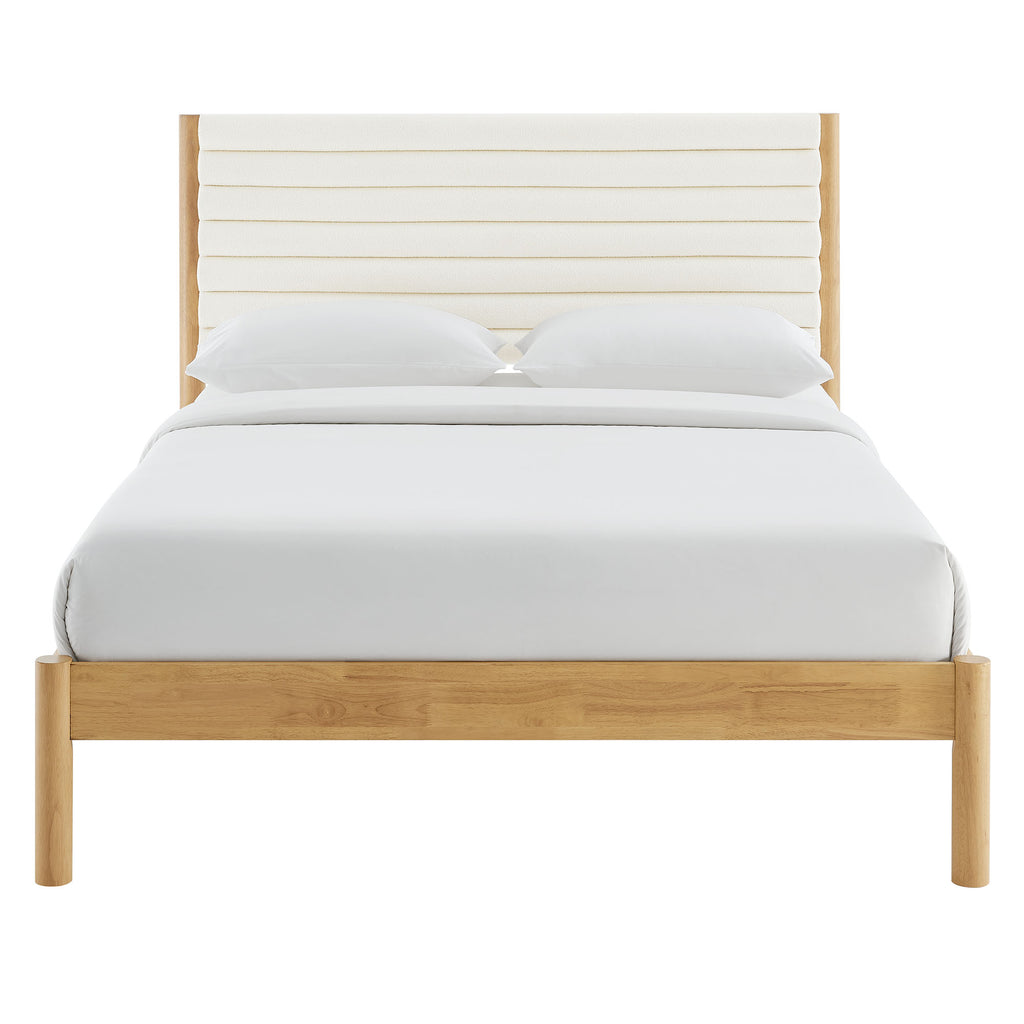 Olea Channel Tufted Boucle Solid Wood Queen Platform Bed - Feather Oak