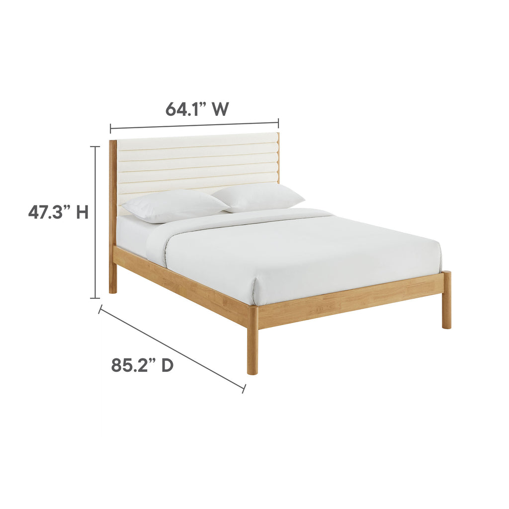 Olea Channel Tufted Boucle Solid Wood Queen Platform Bed - Feather Oak