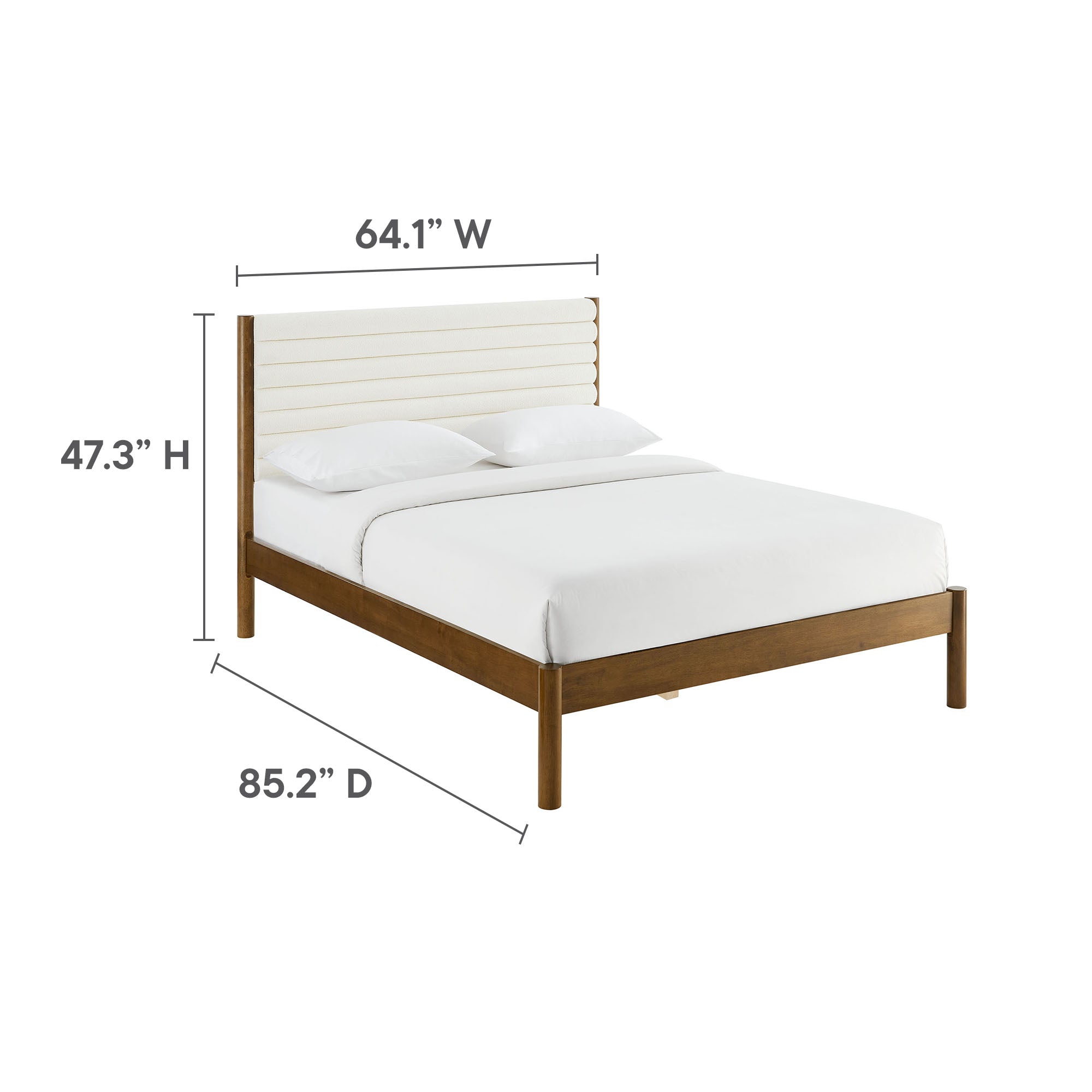 Olea Channel Tufted Boucle Solid Wood Queen Platform Bed - Feather Walnut
