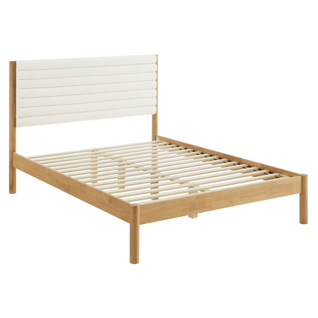 Olea Channel Tufted Boucle Solid Wood King Platform Bed - Feather Oak
