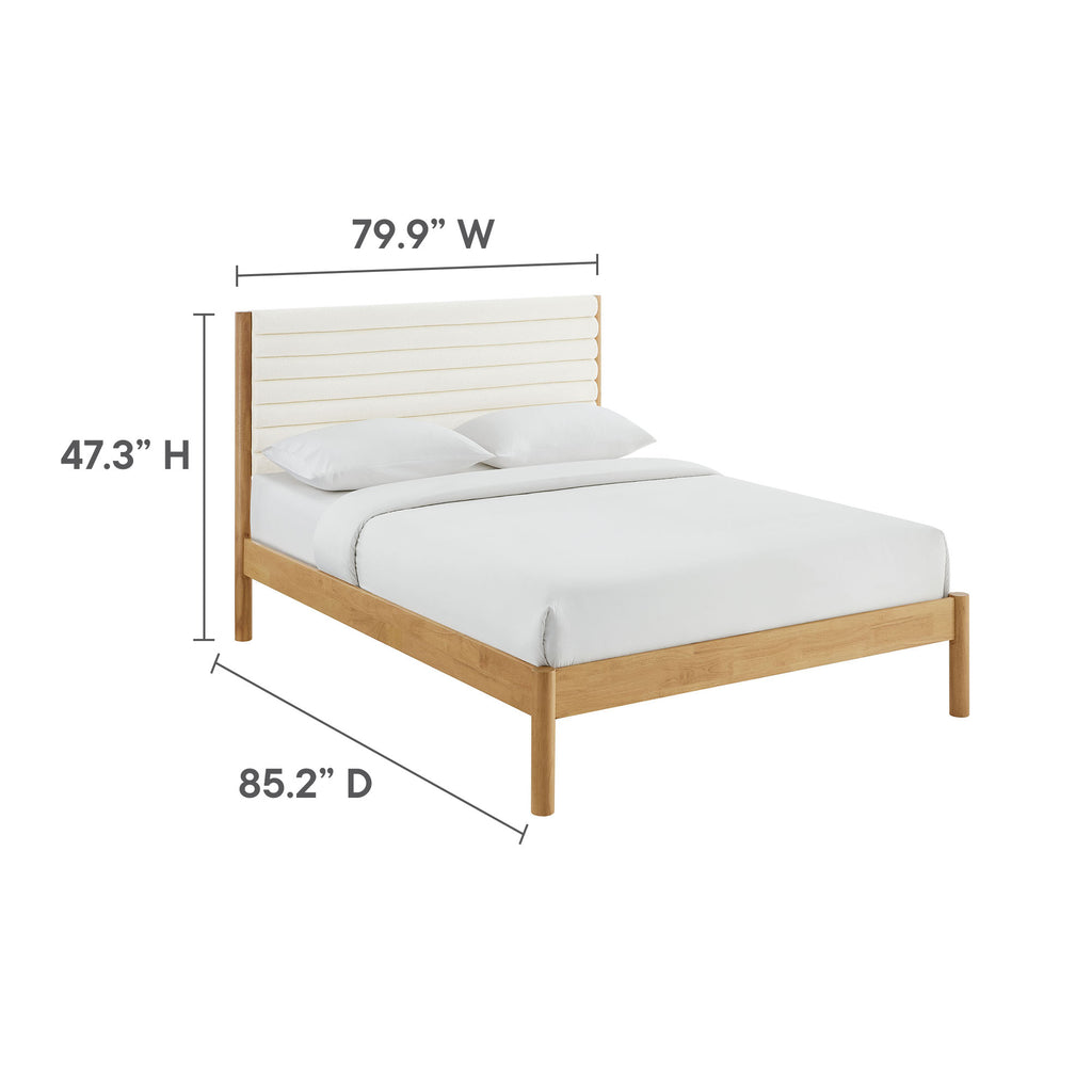 Olea Channel Tufted Boucle Solid Wood King Platform Bed - Feather Oak