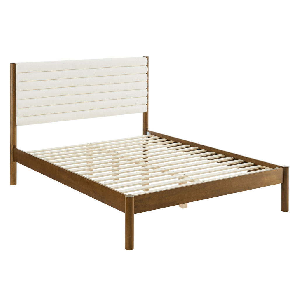 Olea Channel Tufted Boucle Solid Wood King Platform Bed - Feather Walnut