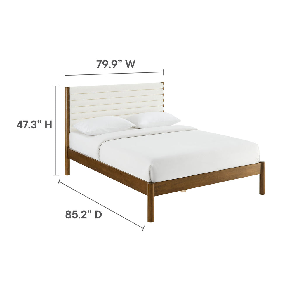 Olea Channel Tufted Boucle Solid Wood King Platform Bed - Feather Walnut