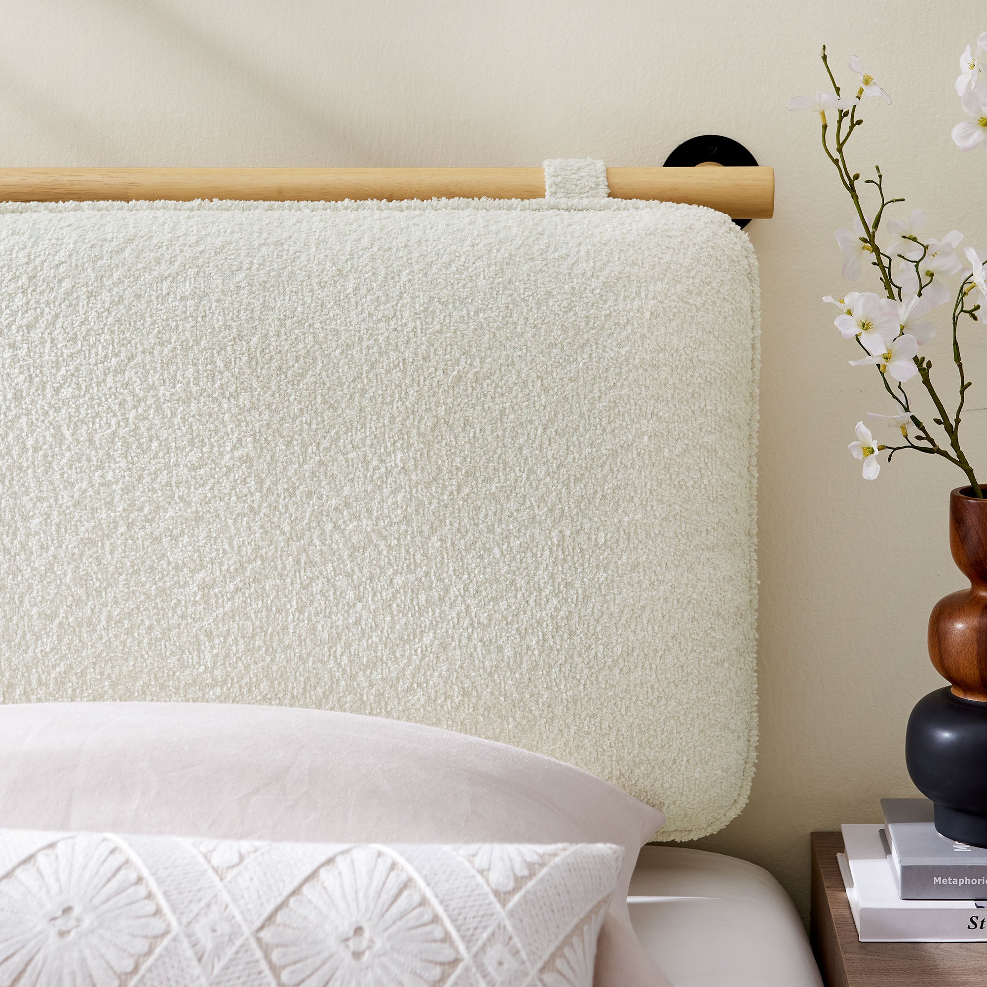 Anela Wall-Mounted Chenille Upholstered Twin Headboard - Cream Natural