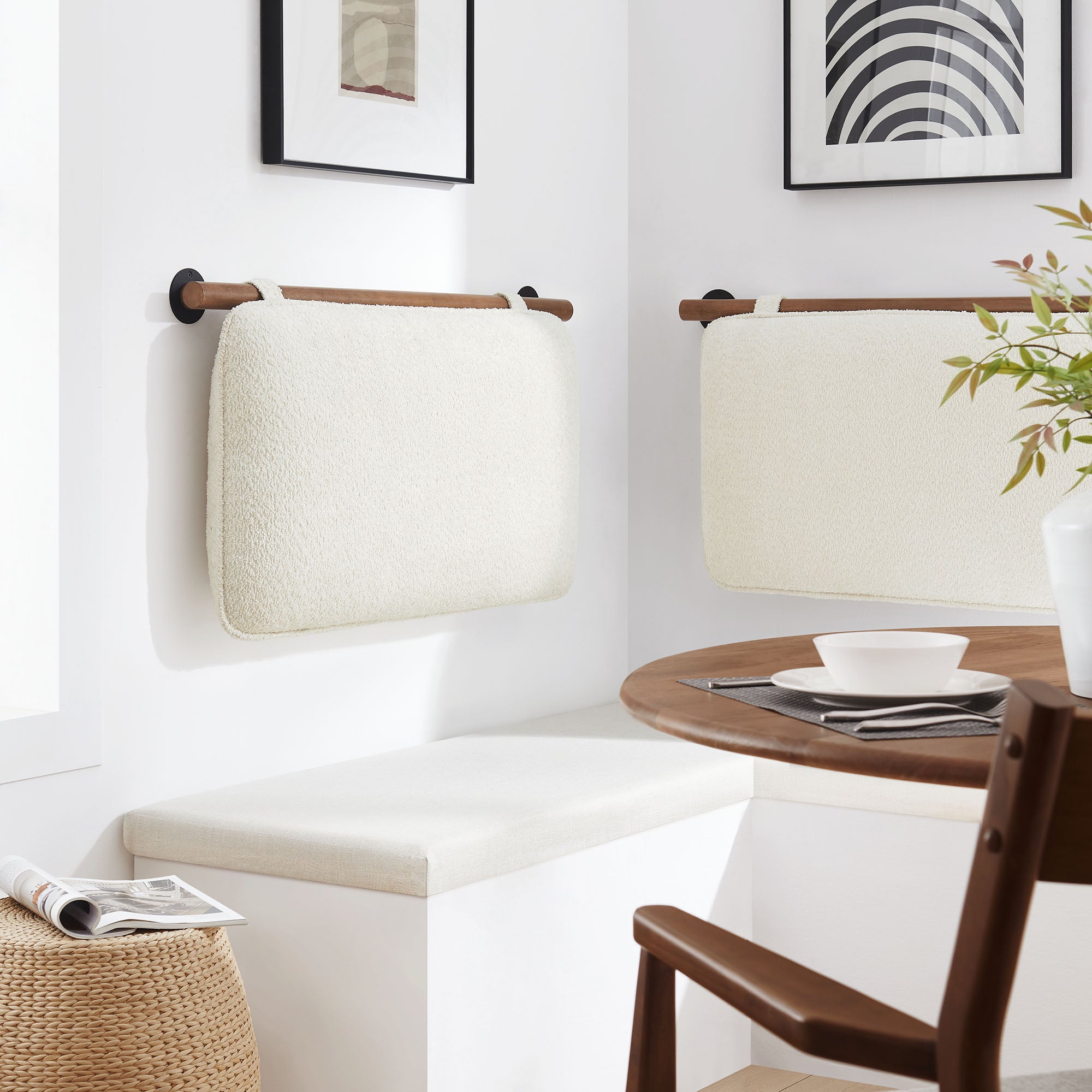 Anela Wall-Mounted Chenille Upholstered Twin Headboard - Cream Walnut