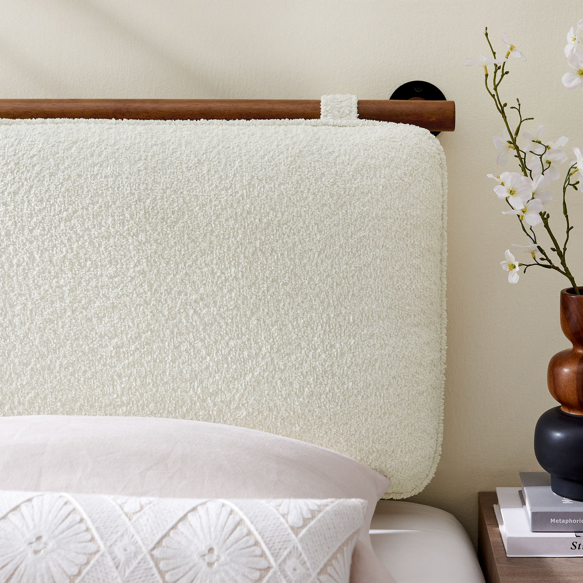 Anela Wall-Mounted Chenille Upholstered Twin Headboard - Cream Walnut